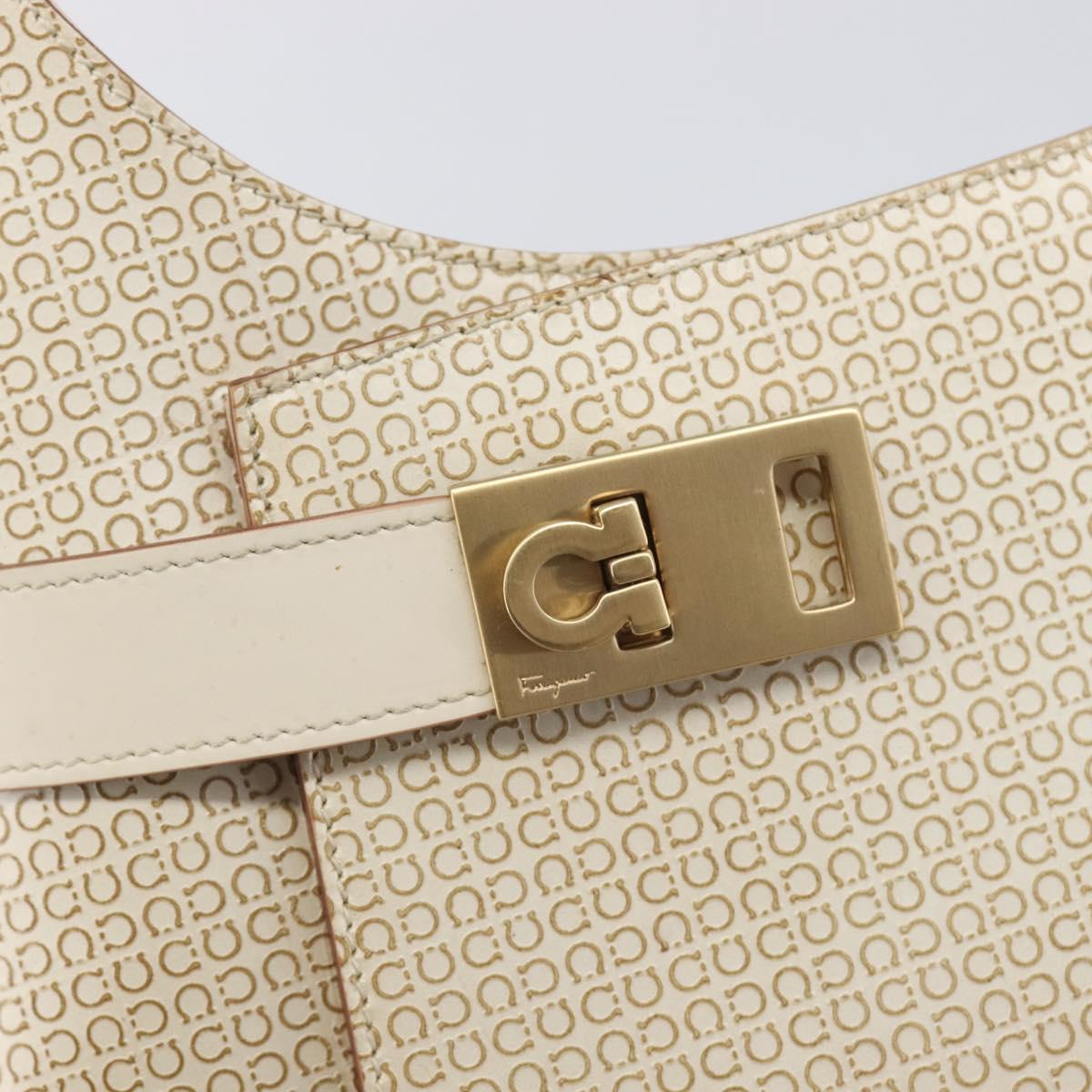 Salvatore Ferragamo Gancini Hand Bag Leather Beige Gold Tone Auth BA16601A