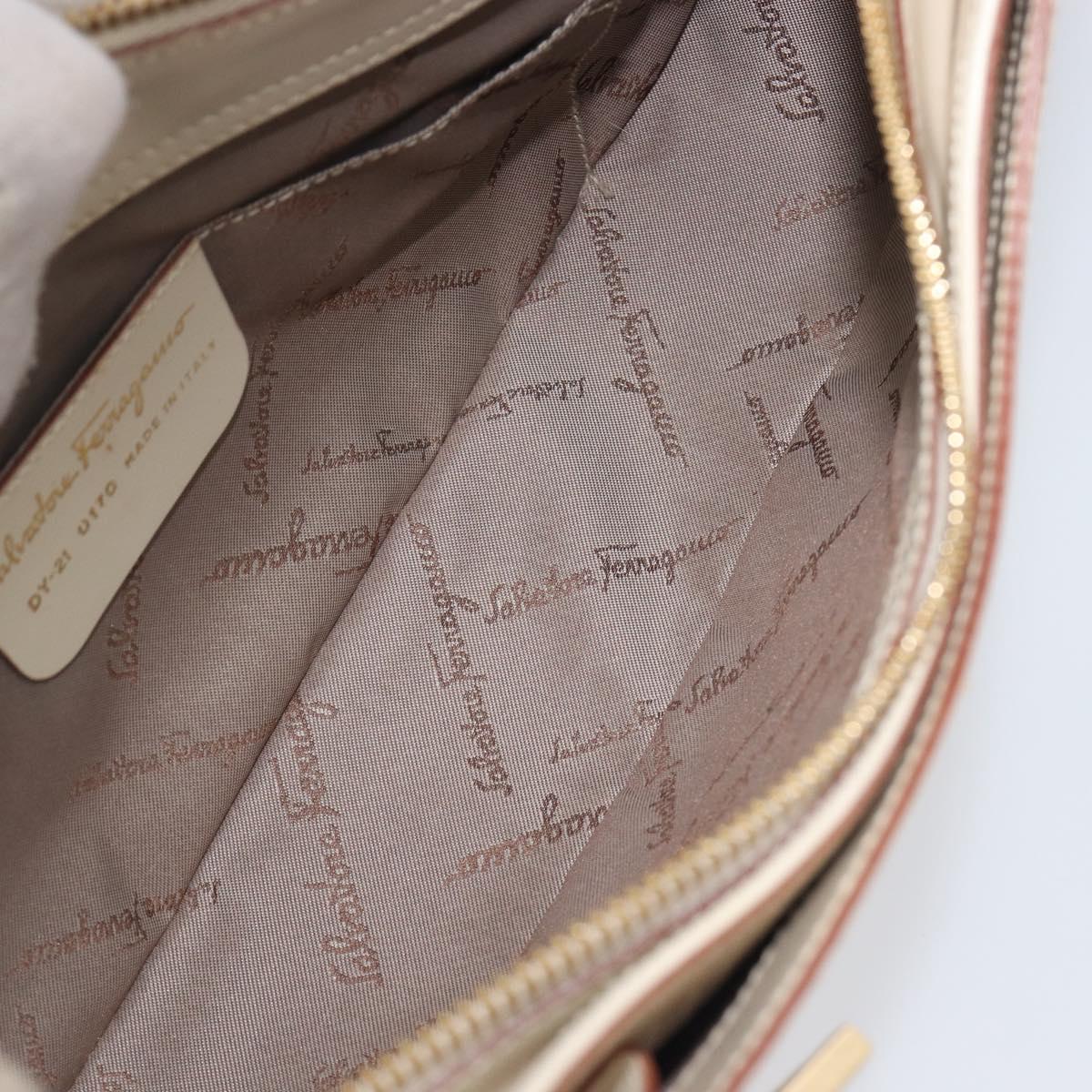 Salvatore Ferragamo Gancini Hand Bag Leather Beige Gold Tone Auth BA16601A