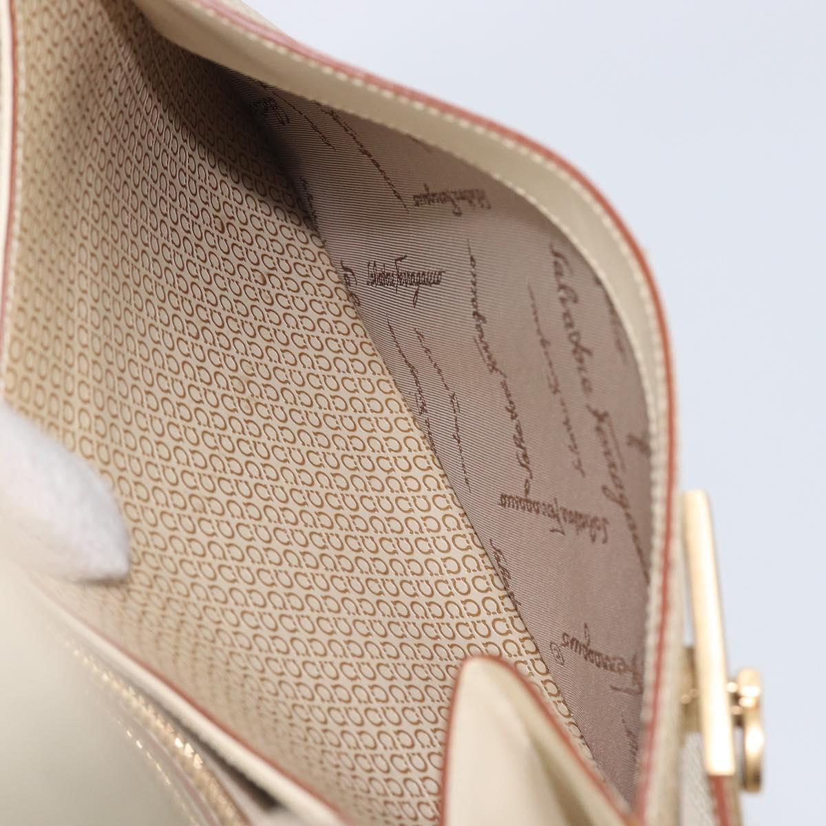 Salvatore Ferragamo Gancini Hand Bag Leather Beige Gold Tone Auth BA16601A