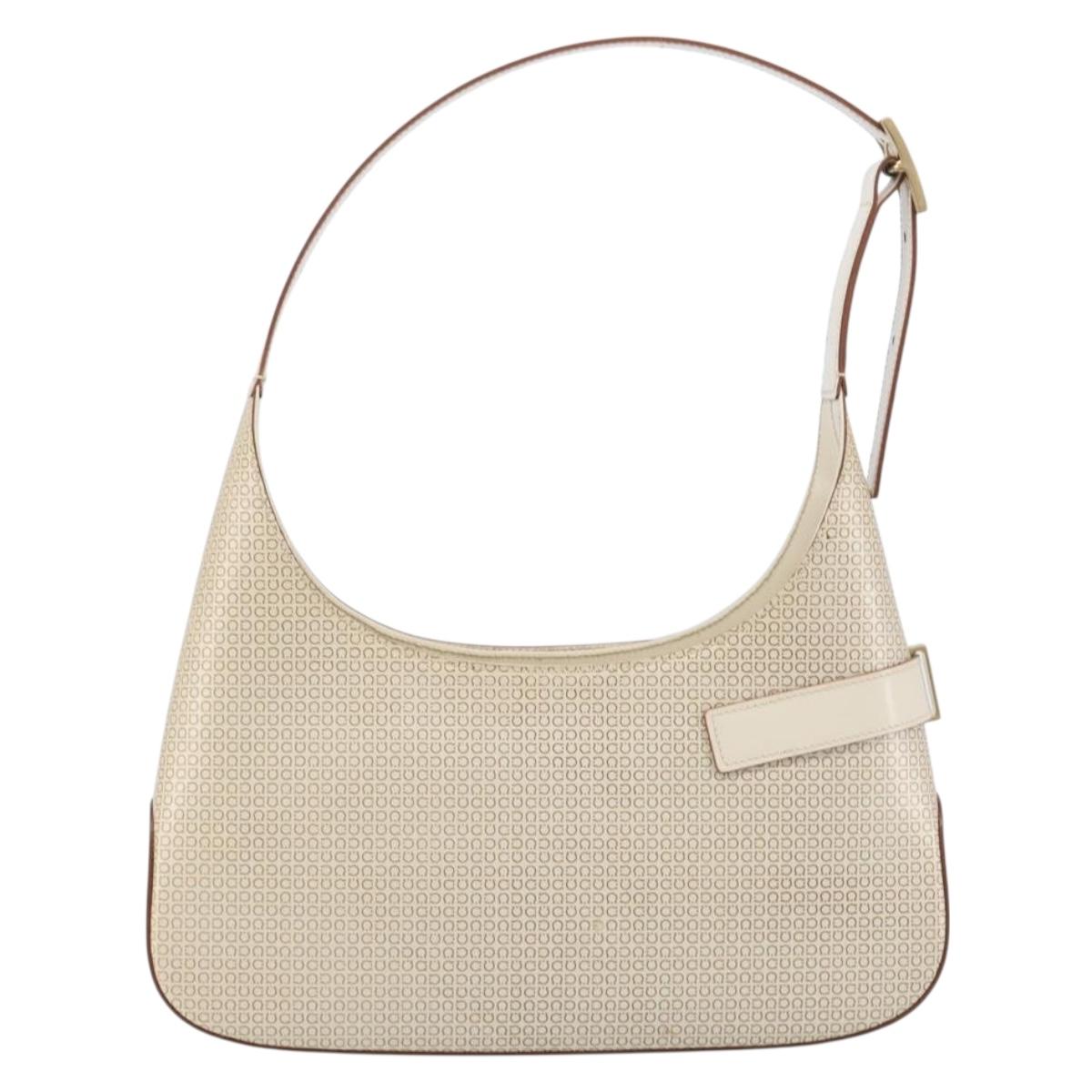 Salvatore Ferragamo Gancini Hand Bag Leather Beige Gold Tone Auth BA16601A