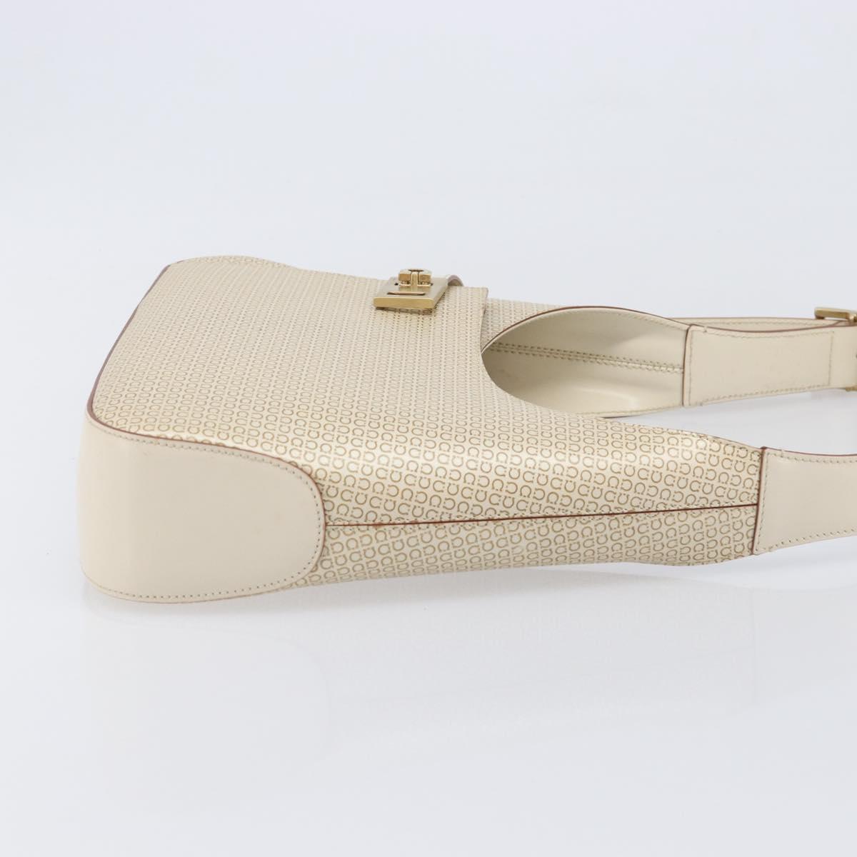 Salvatore Ferragamo Gancini Hand Bag Leather Beige Gold Tone Auth BA16601A