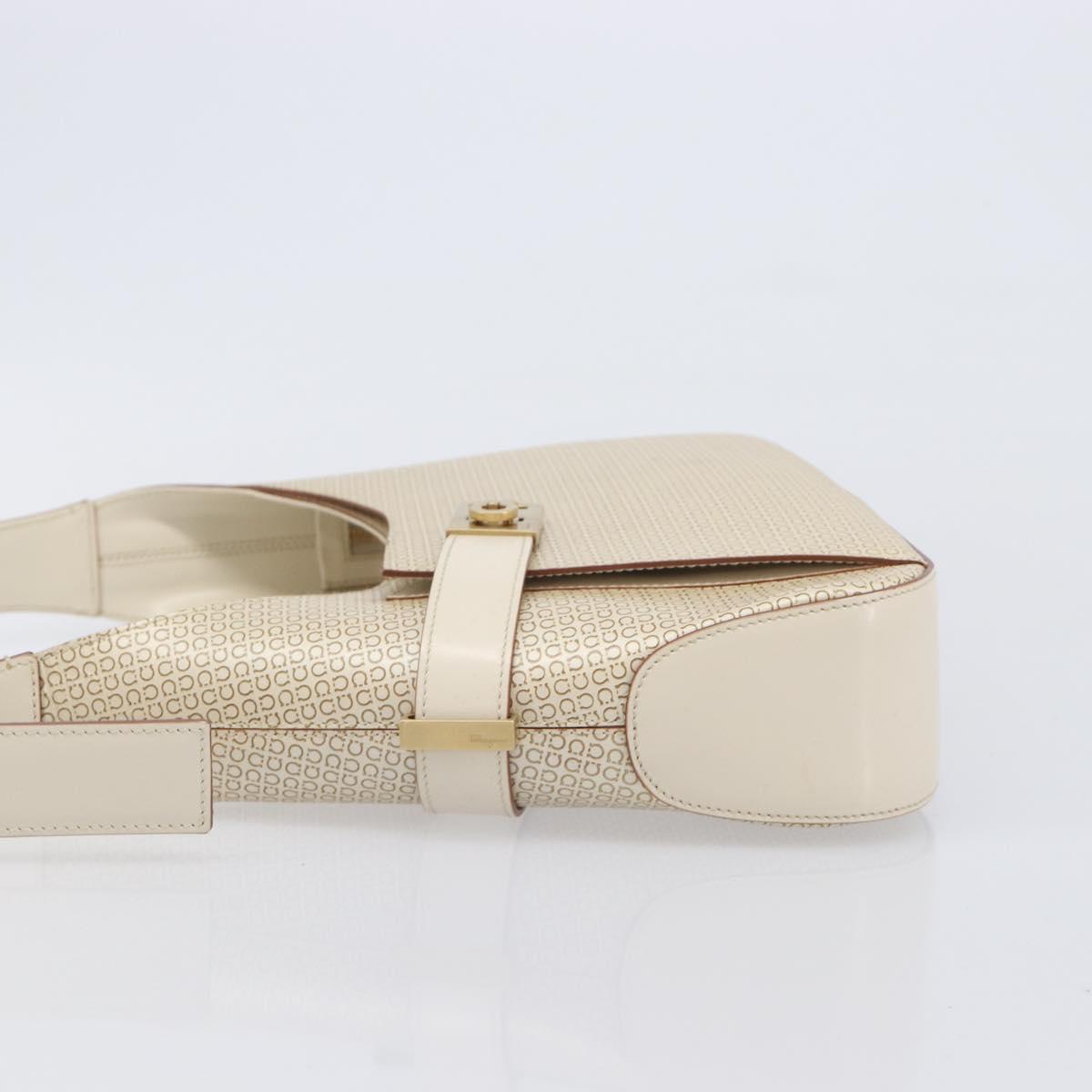 Salvatore Ferragamo Gancini Hand Bag Leather Beige Gold Tone Auth BA16601A