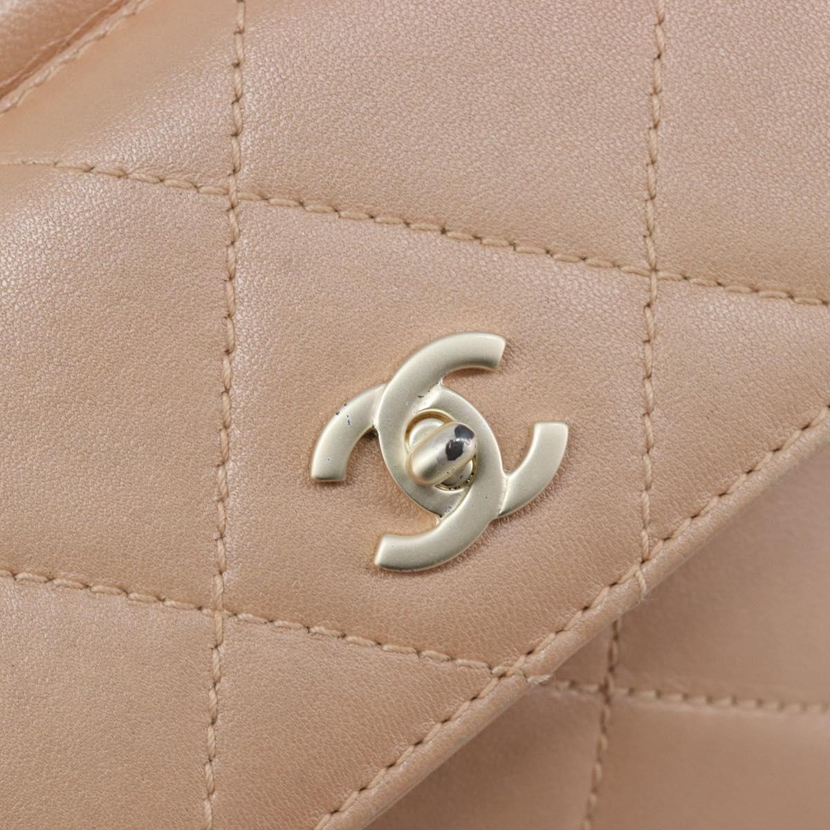CHANEL Matelasse Hand Bag Leather Beige Gold Tone CC Auth BA16602V
