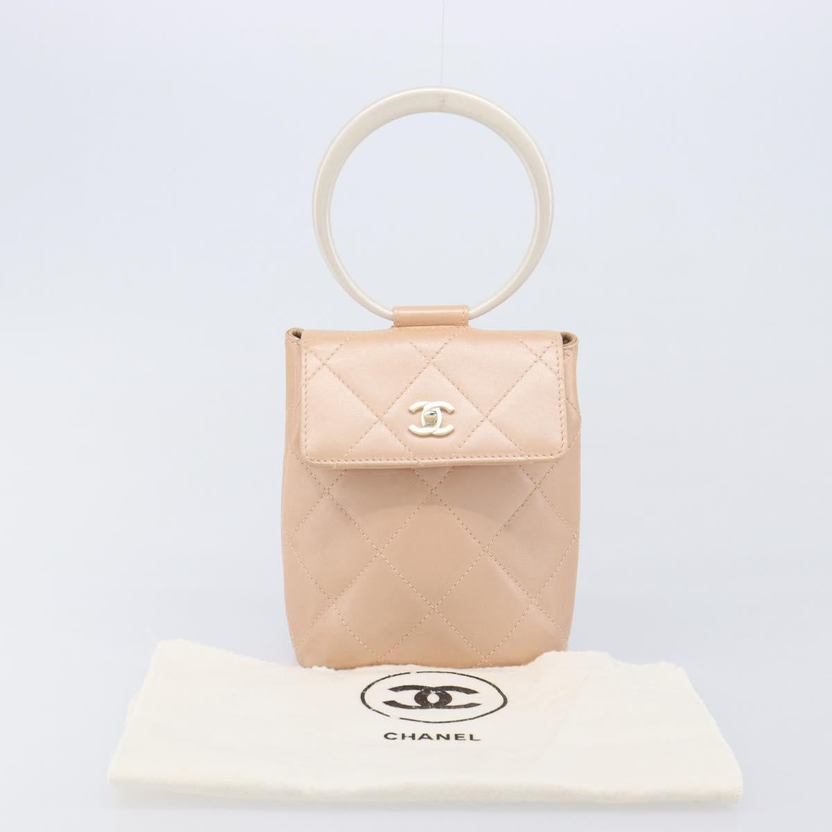 CHANEL Matelasse Hand Bag Leather Beige Gold Tone CC Auth BA16602V