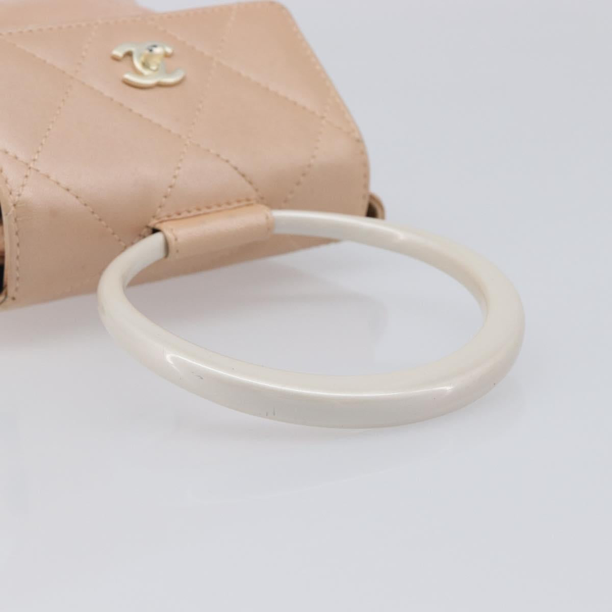 CHANEL Matelasse Hand Bag Leather Beige Gold Tone CC Auth BA16602V