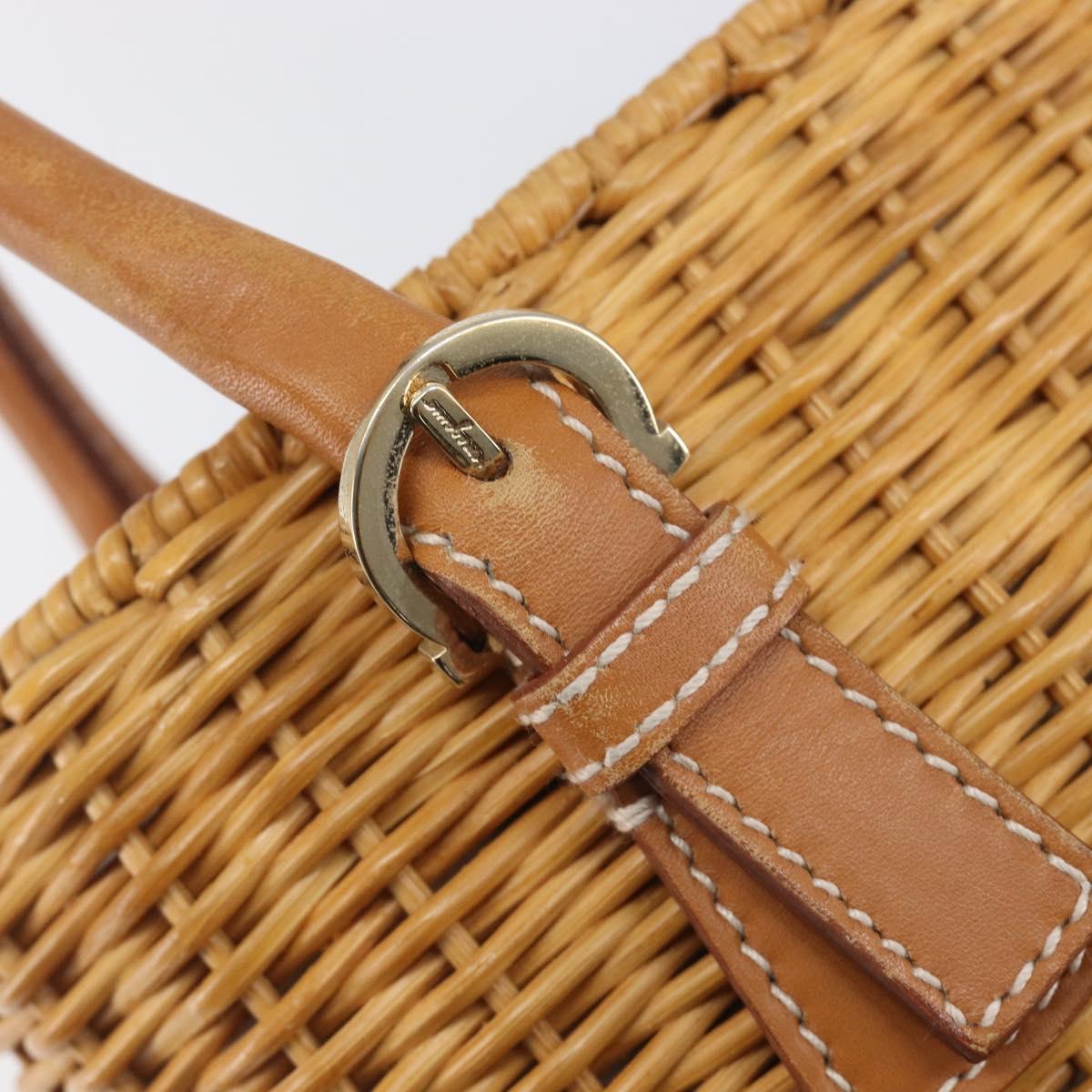 Salvatore Ferragamo Gancini Hand Bag Straw Beige Gold Tone Auth BA16605