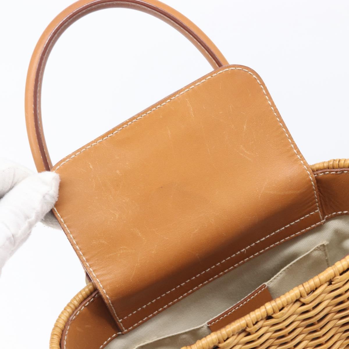 Salvatore Ferragamo Gancini Hand Bag Straw Beige Gold Tone Auth BA16605