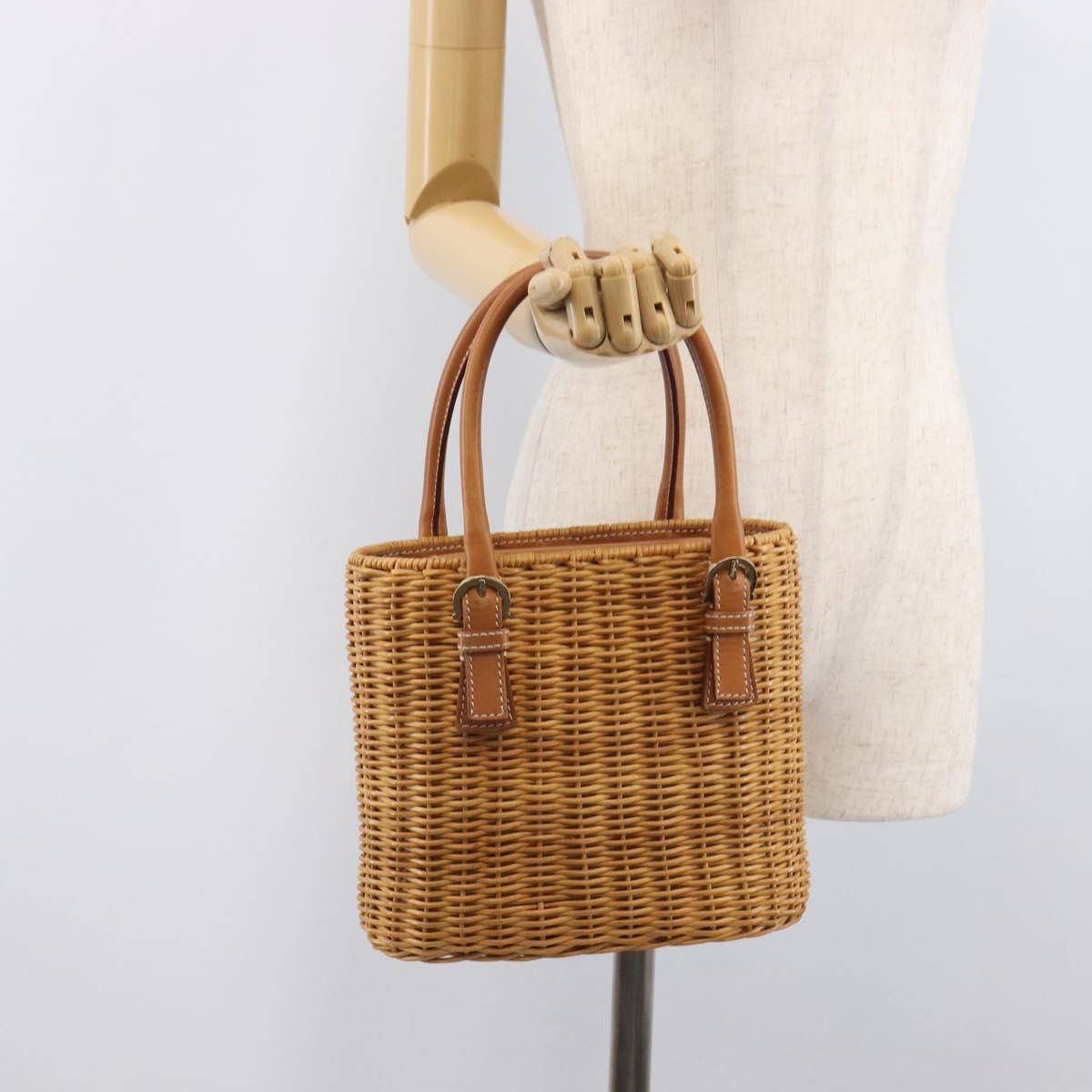 Salvatore Ferragamo Gancini Hand Bag Straw Beige Gold Tone Auth BA16605