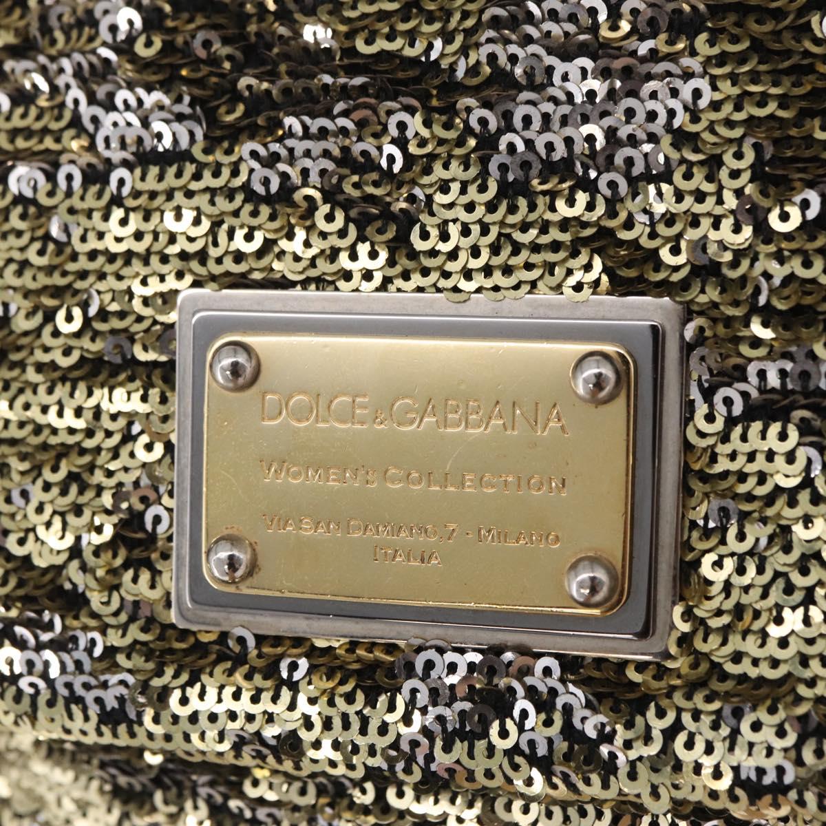 Dolce & Gabbana Miss Charles Chain Shoulder Bag Sequin Gold Silver Auth BA16606V