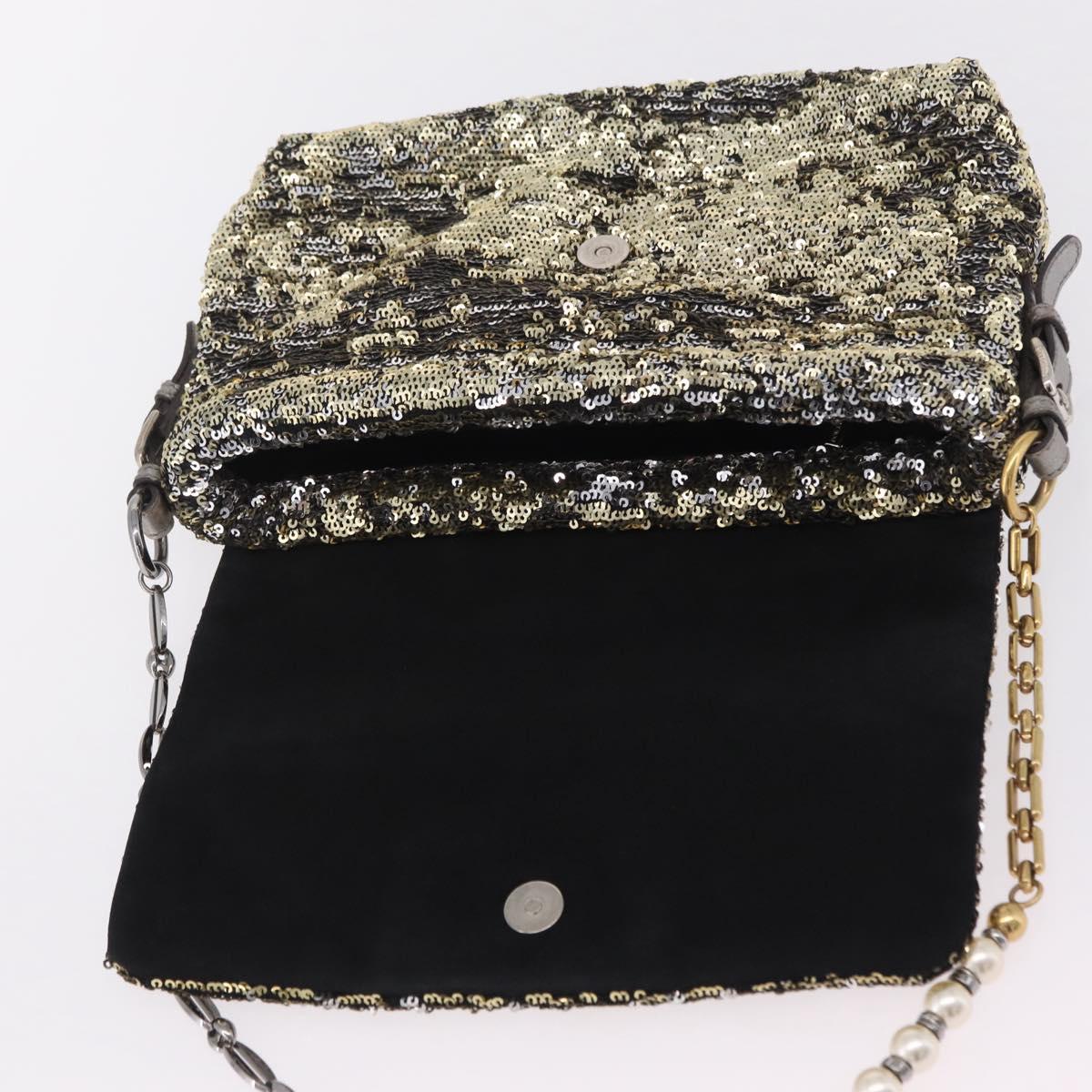 Dolce & Gabbana Miss Charles Chain Shoulder Bag Sequin Gold Silver Auth BA16606V