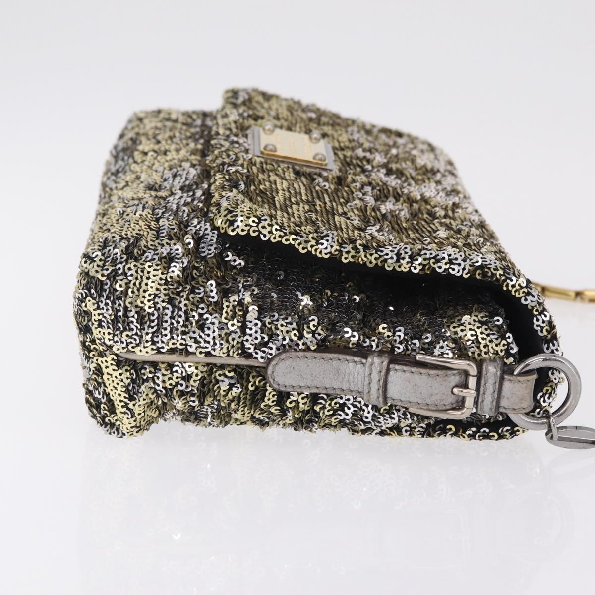 Dolce & Gabbana Miss Charles Chain Shoulder Bag Sequin Gold Silver Auth BA16606V