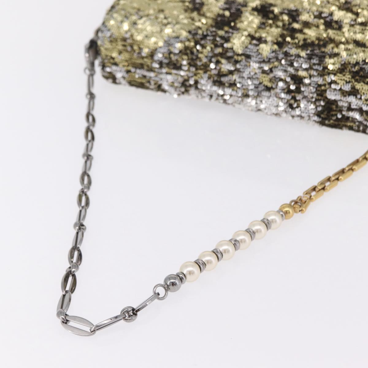 Dolce & Gabbana Miss Charles Chain Shoulder Bag Sequin Gold Silver Auth BA16606V