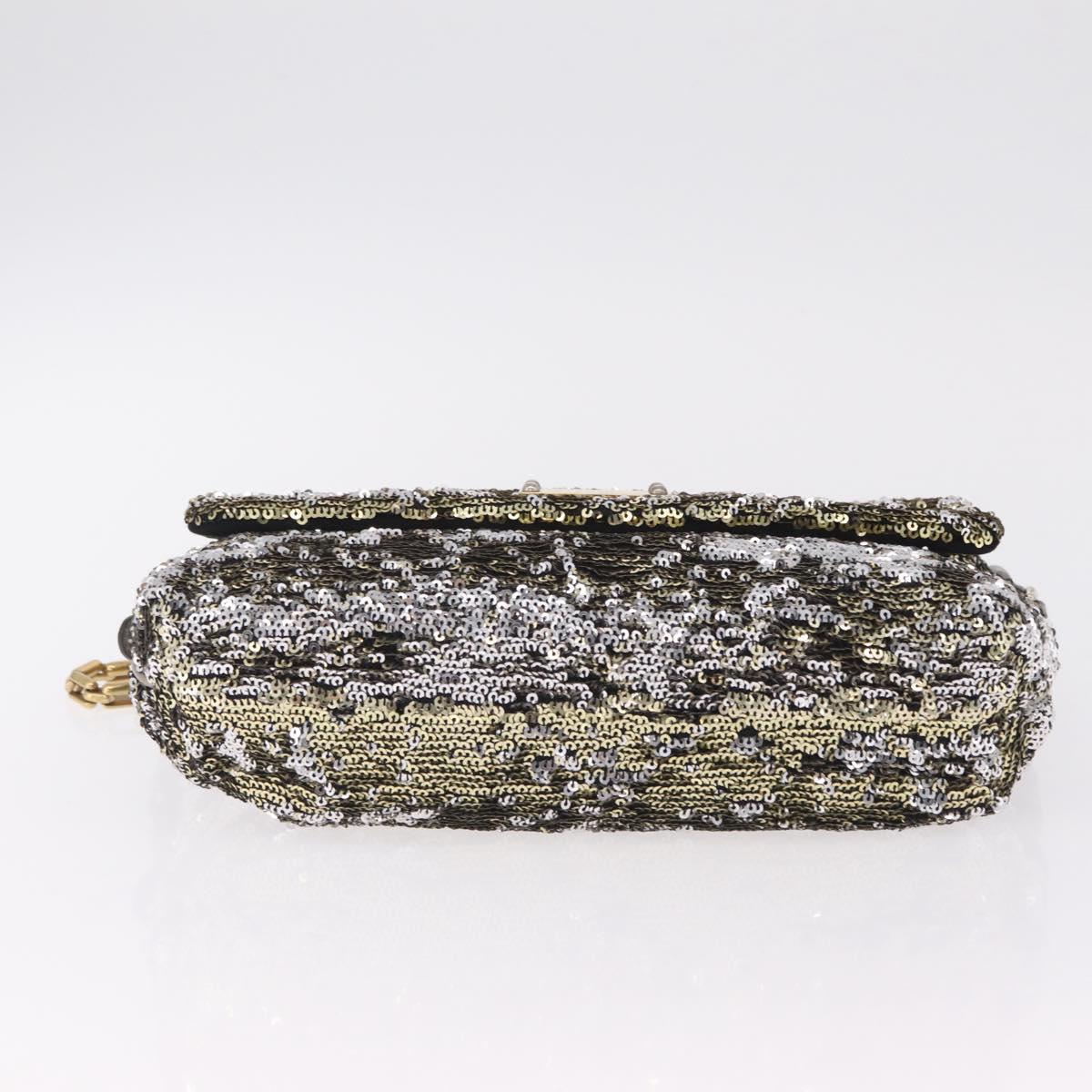 Dolce & Gabbana Miss Charles Chain Shoulder Bag Sequin Gold Silver Auth BA16606V