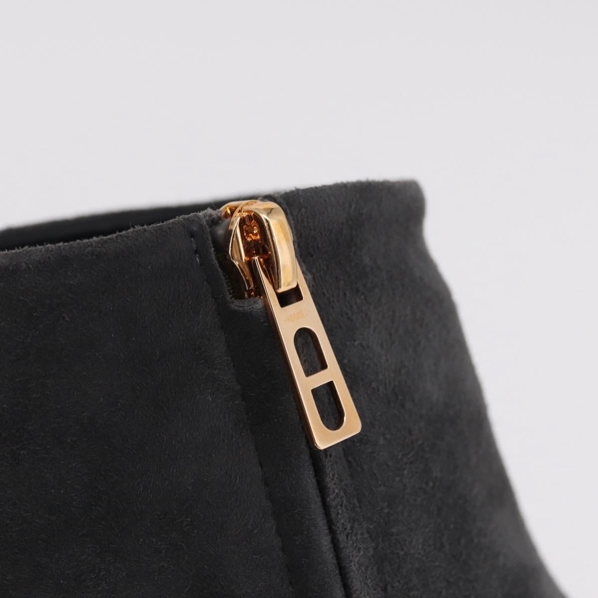 HERMES Square toe boots Suede 37 1/2 Gray Gold Tone Auth BA16607M