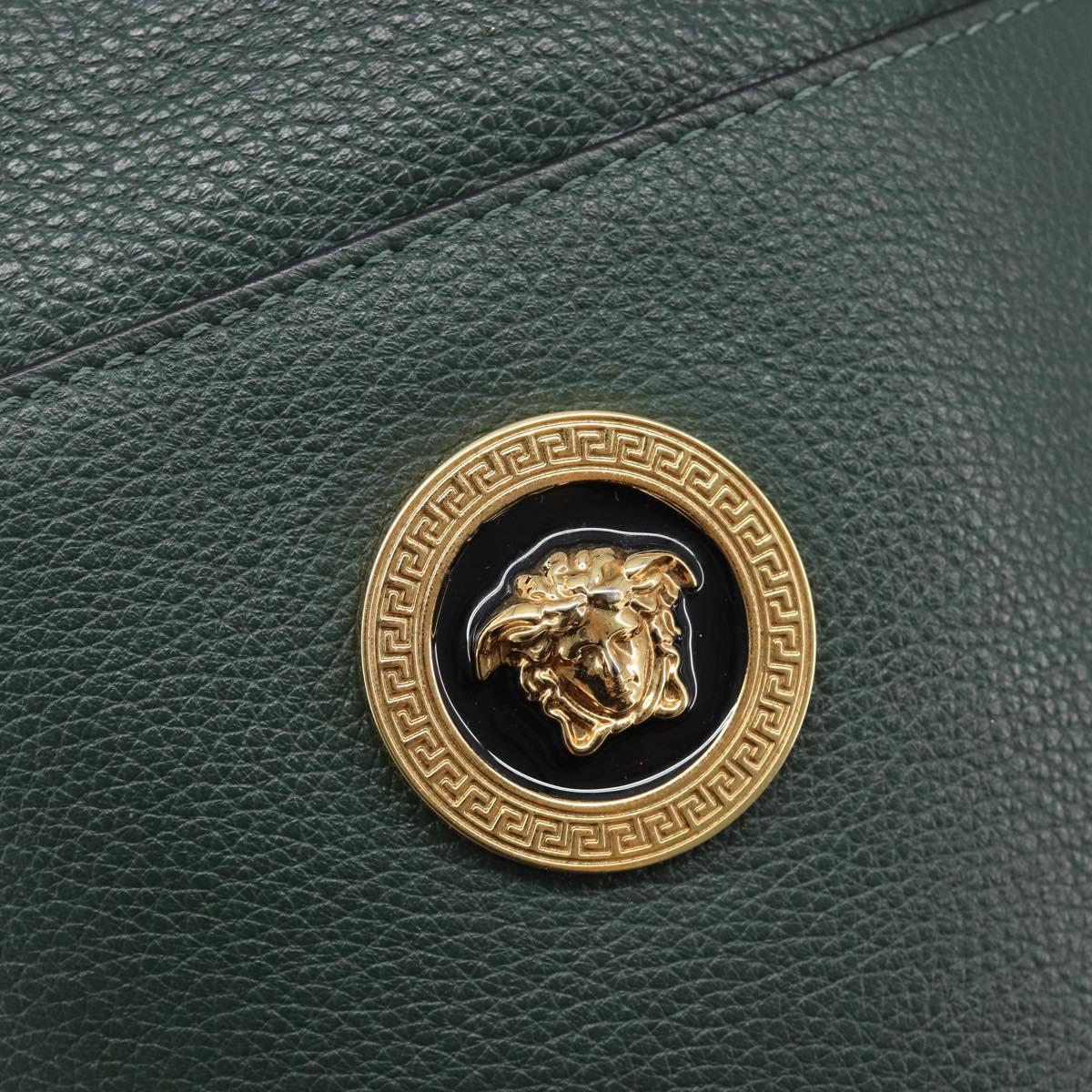 VERSACE Shoulder Bag Leather Khaki Gold Tone Auth BA16614A