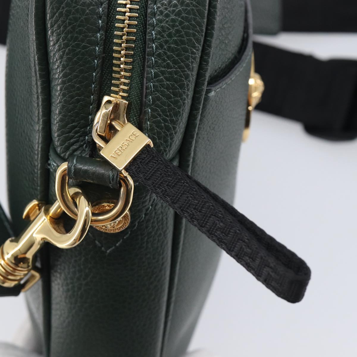 VERSACE Shoulder Bag Leather Khaki Gold Tone Auth BA16614A