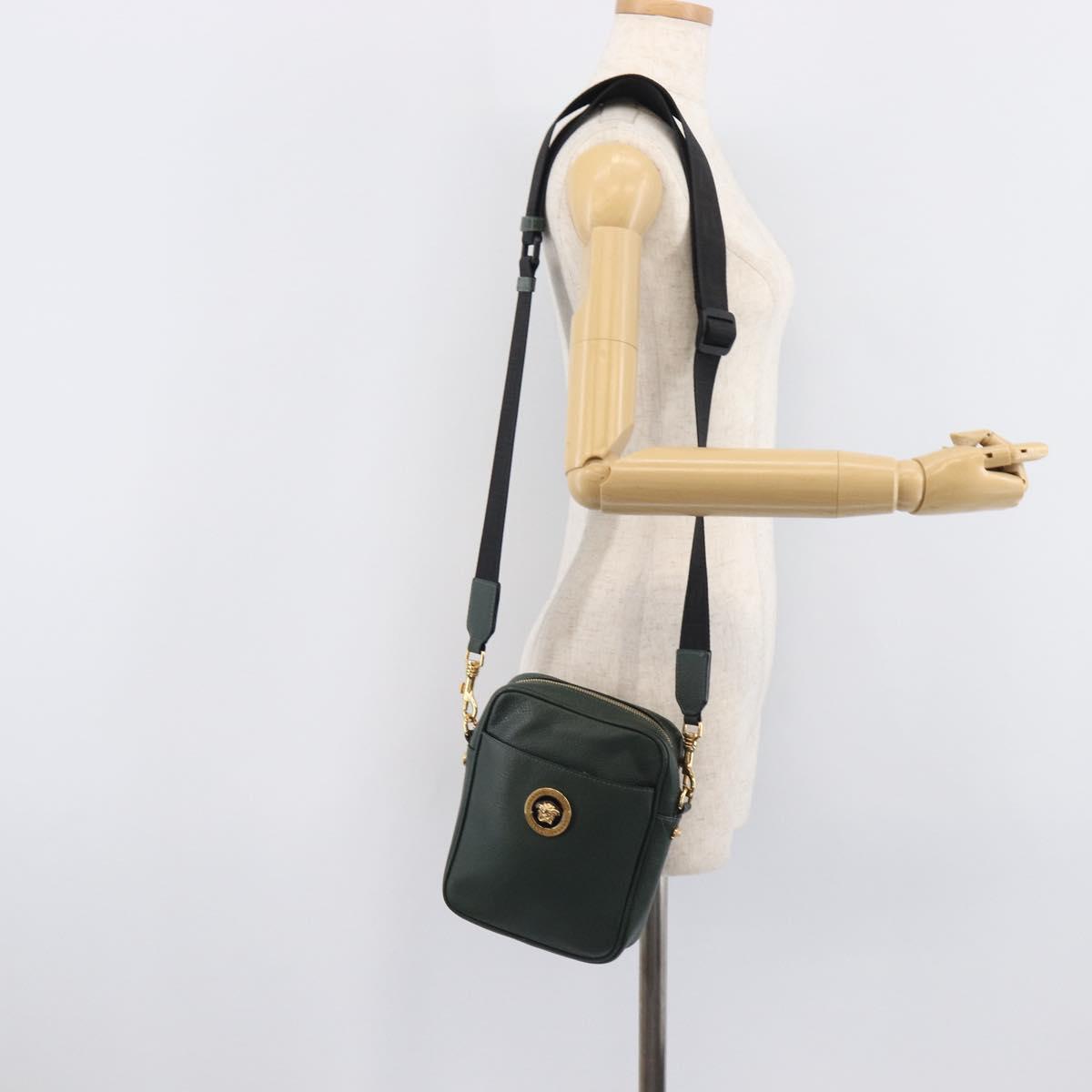 VERSACE Shoulder Bag Leather Khaki Gold Tone Auth BA16614A