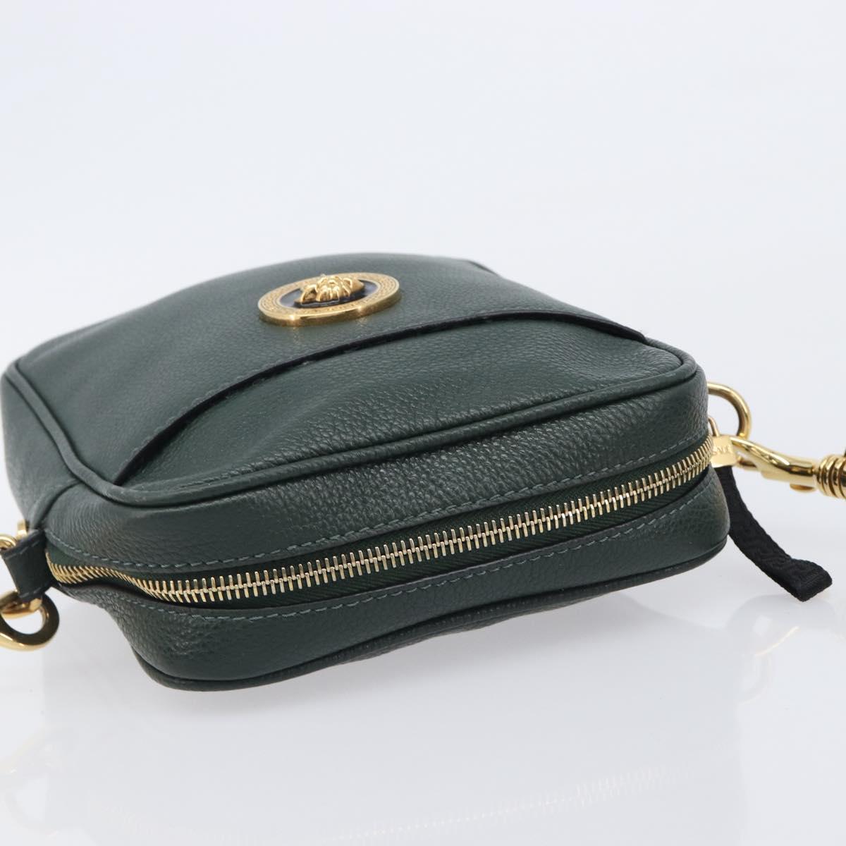 VERSACE Shoulder Bag Leather Khaki Gold Tone Auth BA16614A