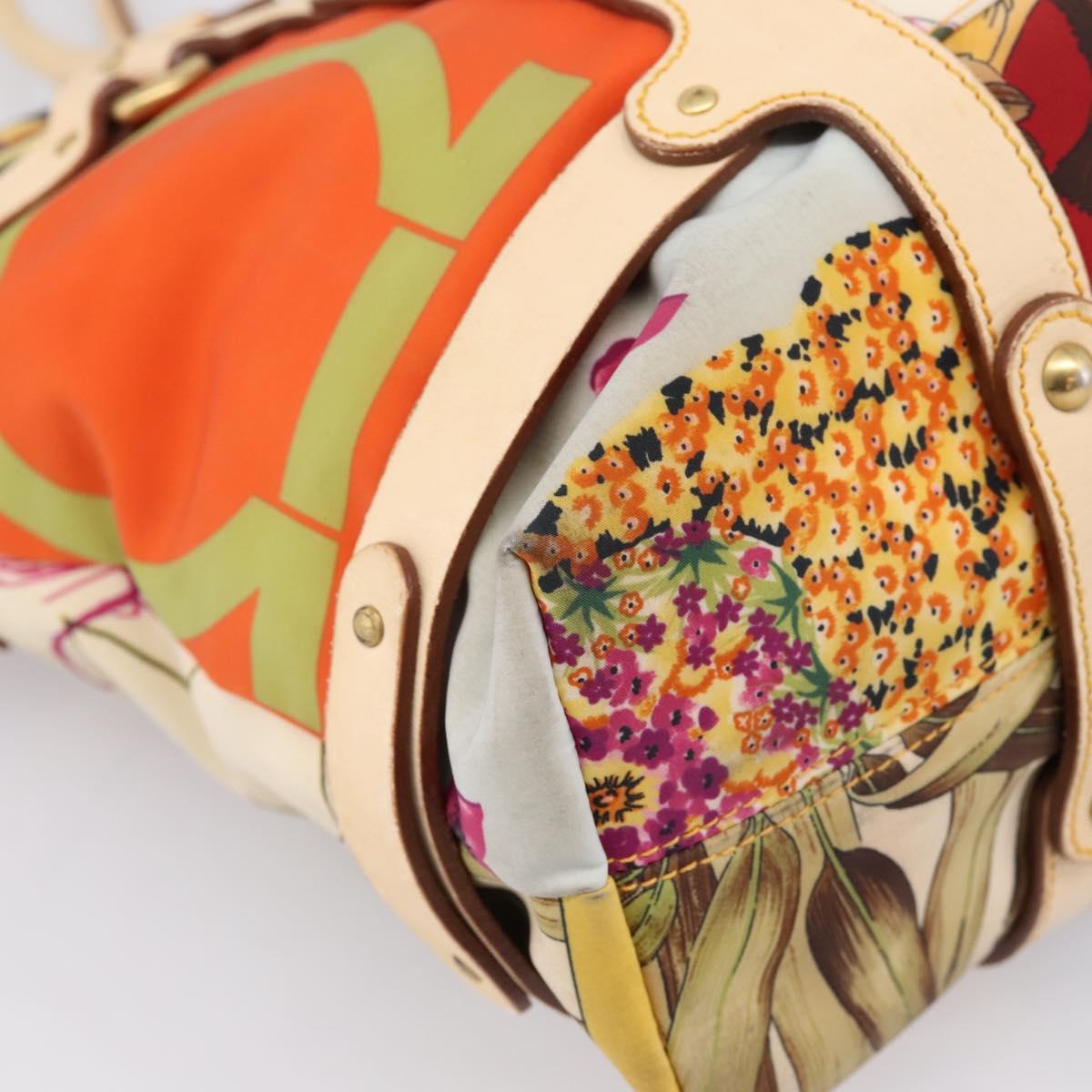 Salvatore Ferragamo Tote Bag Nylon Orange Gold Tone Auth BA16617