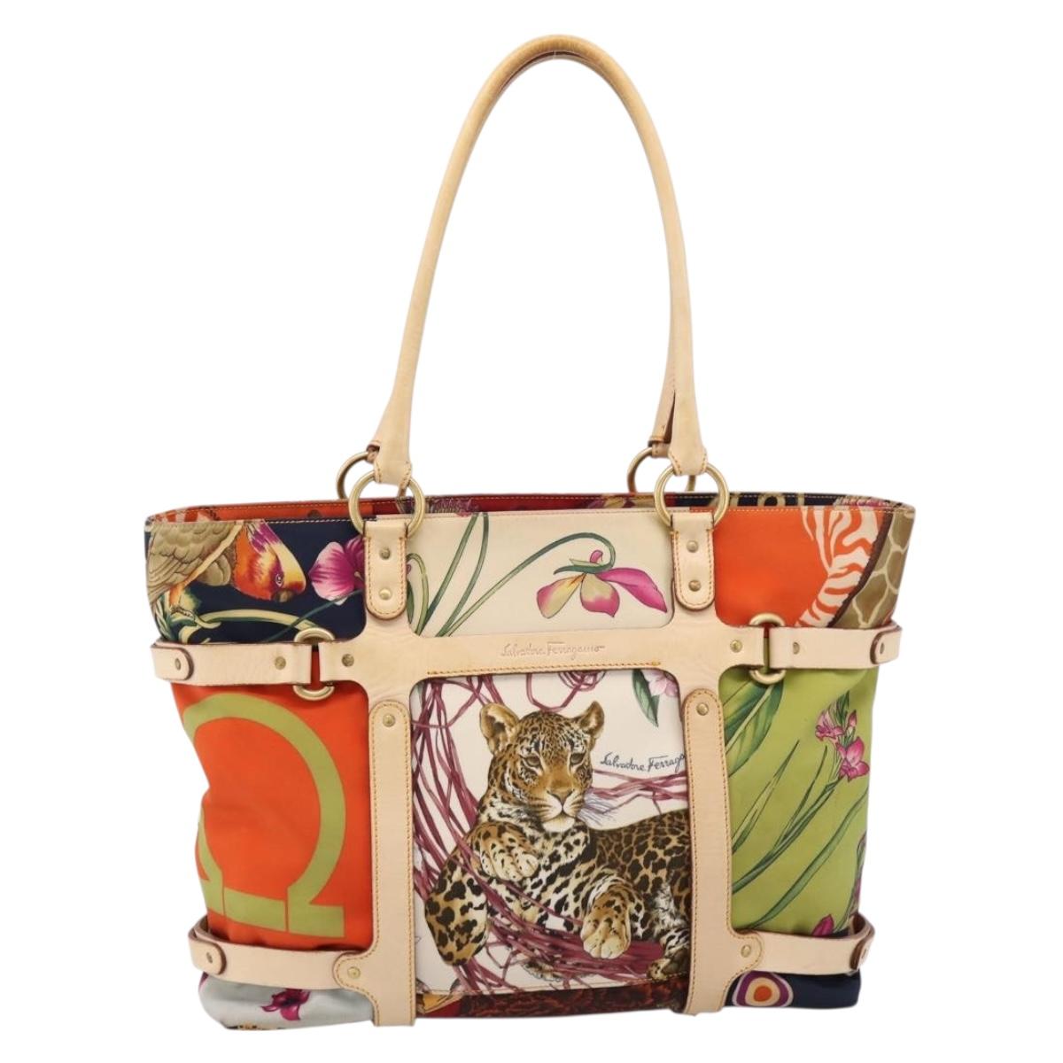 Salvatore Ferragamo Tote Bag Nylon Orange Gold Tone Auth BA16617