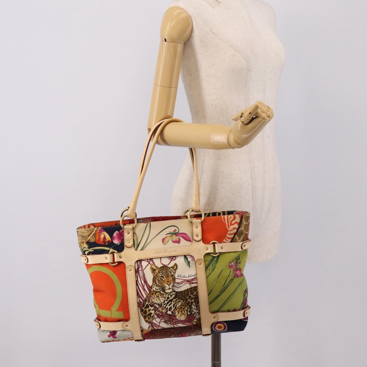 Salvatore Ferragamo Tote Bag Nylon Orange Gold Tone Auth BA16617