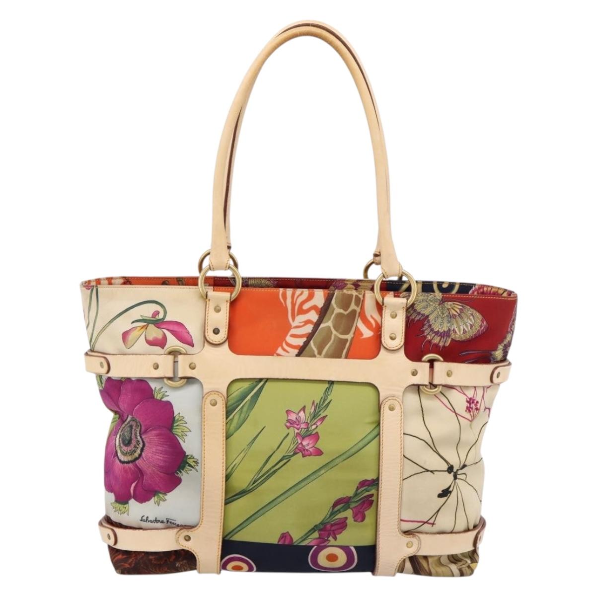 Salvatore Ferragamo Tote Bag Nylon Orange Gold Tone Auth BA16617