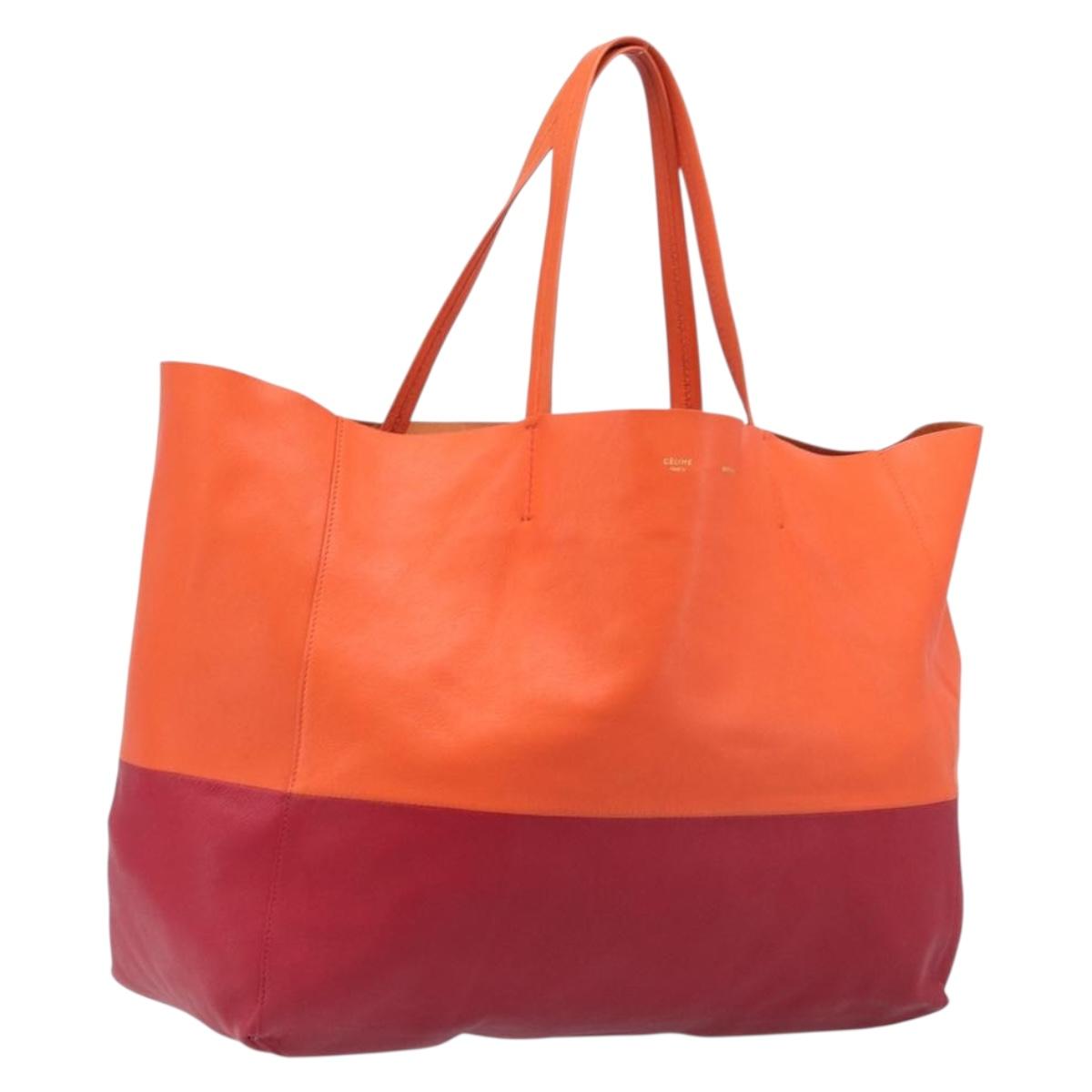 CELINE Horizontal Cabas Tote Bag Leather Orange Gold Tone Auth BA16620A