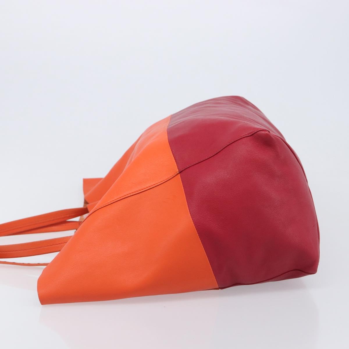 CELINE Horizontal Cabas Tote Bag Leather Orange Gold Tone Auth BA16620A