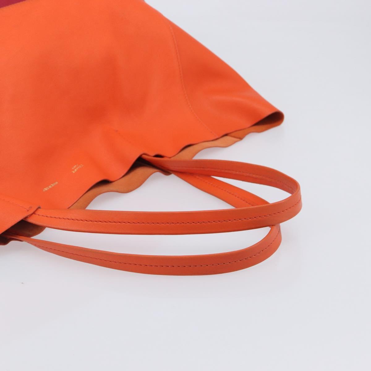 CELINE Horizontal Cabas Tote Bag Leather Orange Gold Tone Auth BA16620A