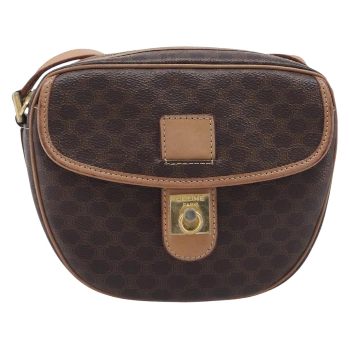 CELINE Macadam Shoulder Bag PVC Brown Gold Tone Auth BA16621