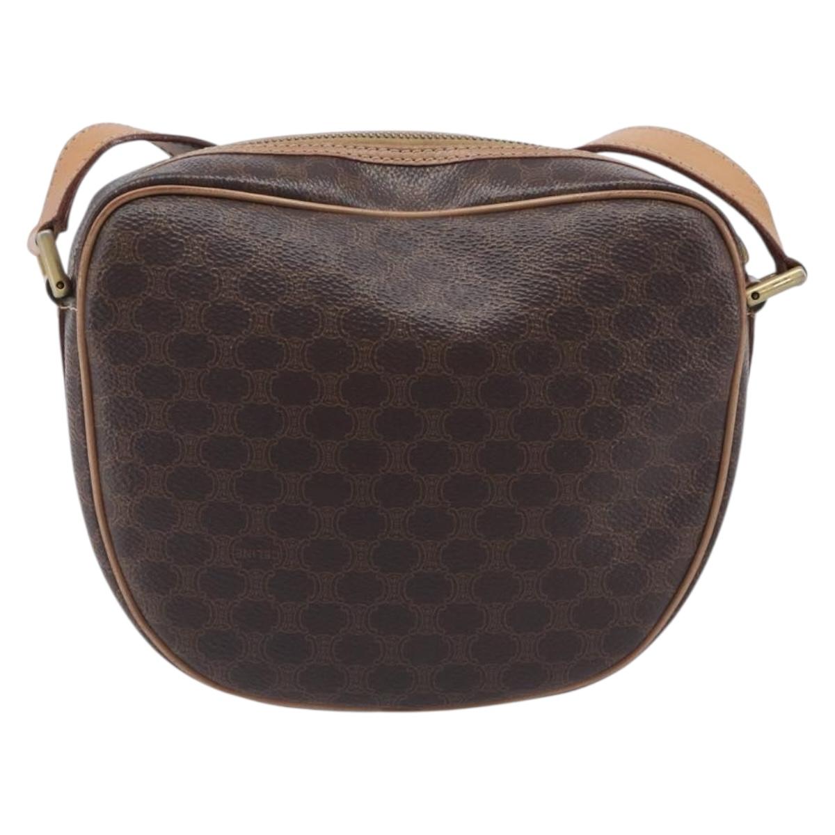 CELINE Macadam Shoulder Bag PVC Brown Gold Tone Auth BA16621