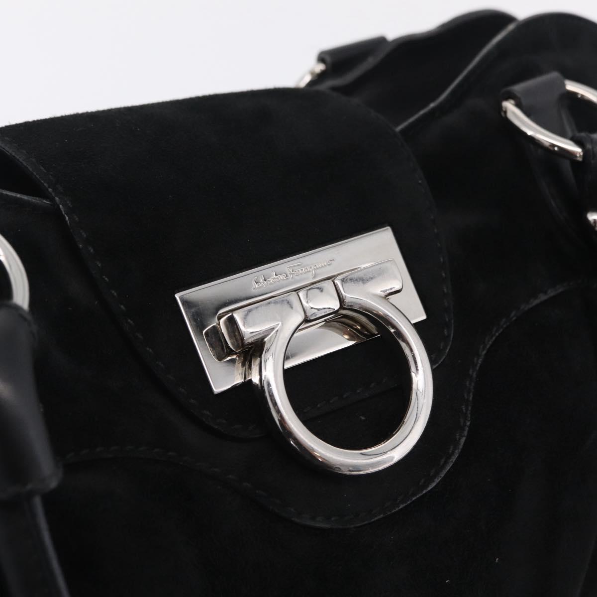 Salvatore Ferragamo Gancini Tote Bag Suede Black Silver Auth BA16622V