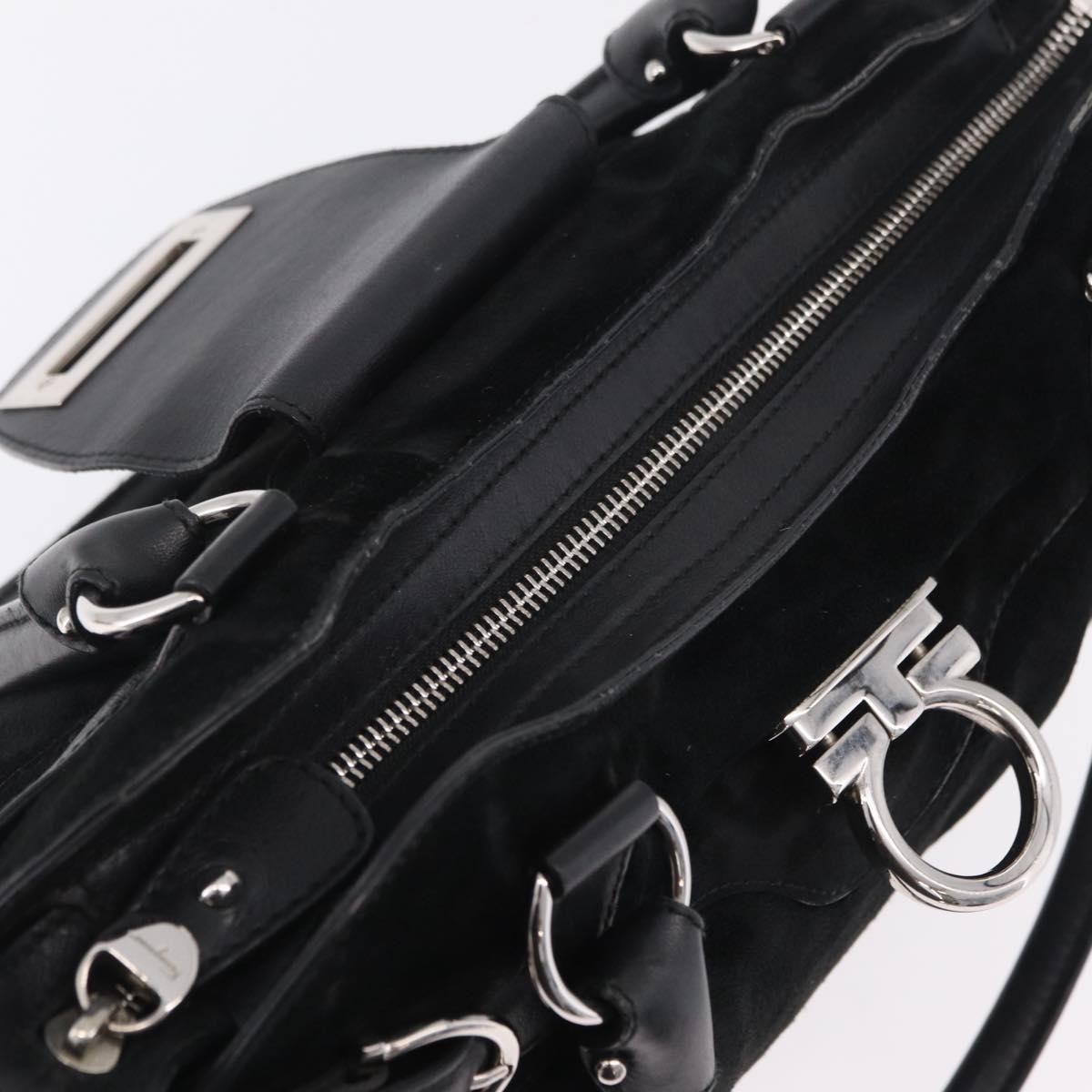 Salvatore Ferragamo Gancini Tote Bag Suede Black Silver Auth BA16622V