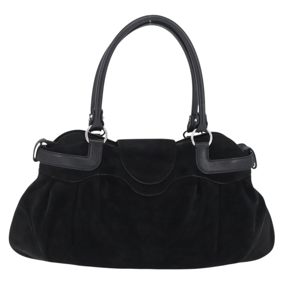 Salvatore Ferragamo Gancini Tote Bag Suede Black Silver Auth BA16622V