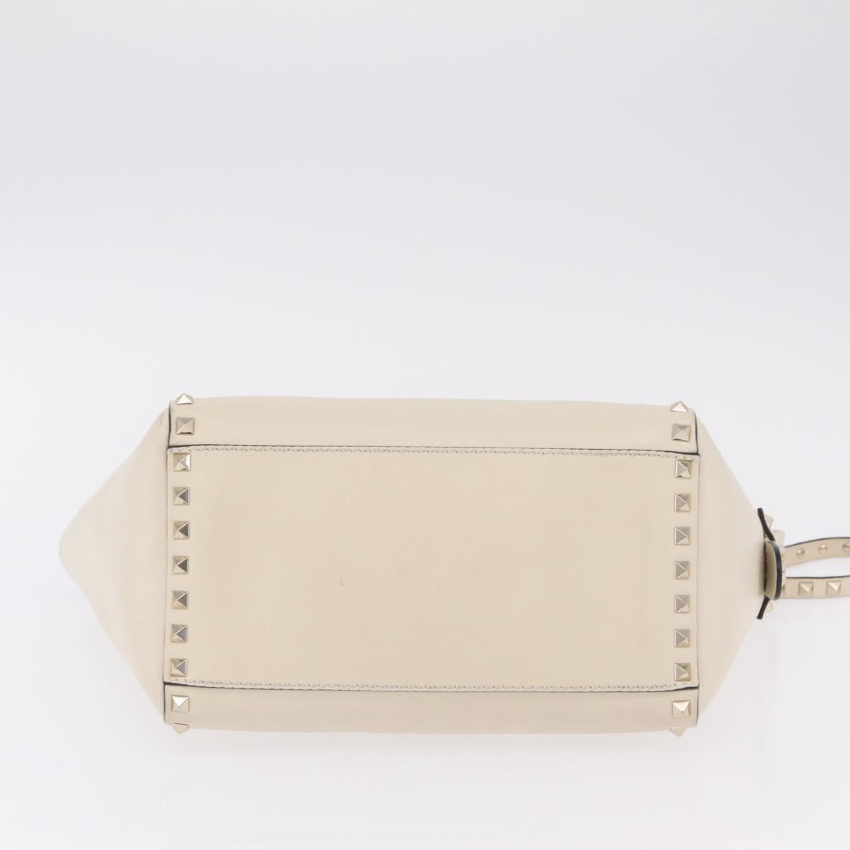 Valentino Rock Studs Tote Bag Leather 2way White Gold Tone Auth BA16624A