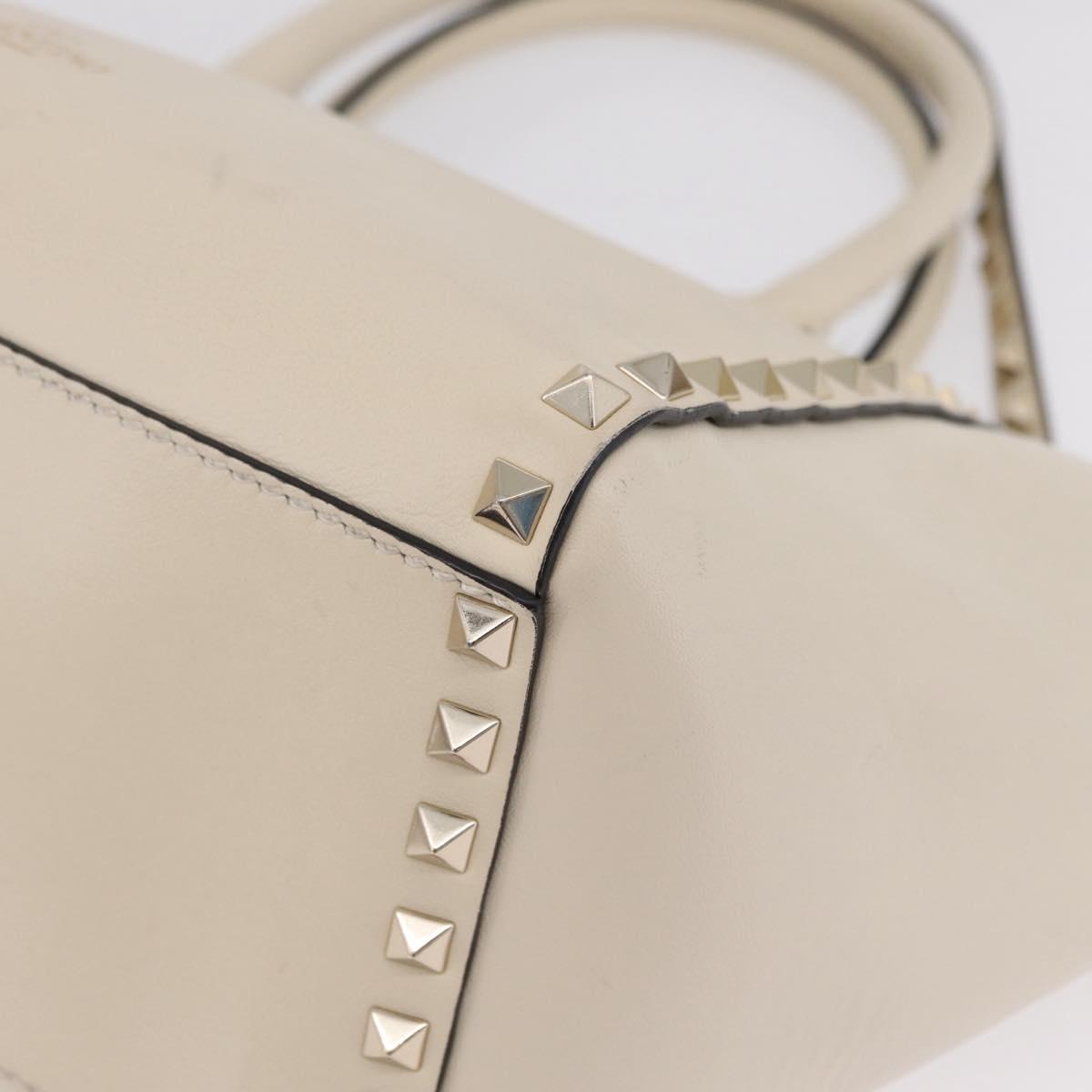 Valentino Rock Studs Tote Bag Leather 2way White Gold Tone Auth BA16624A