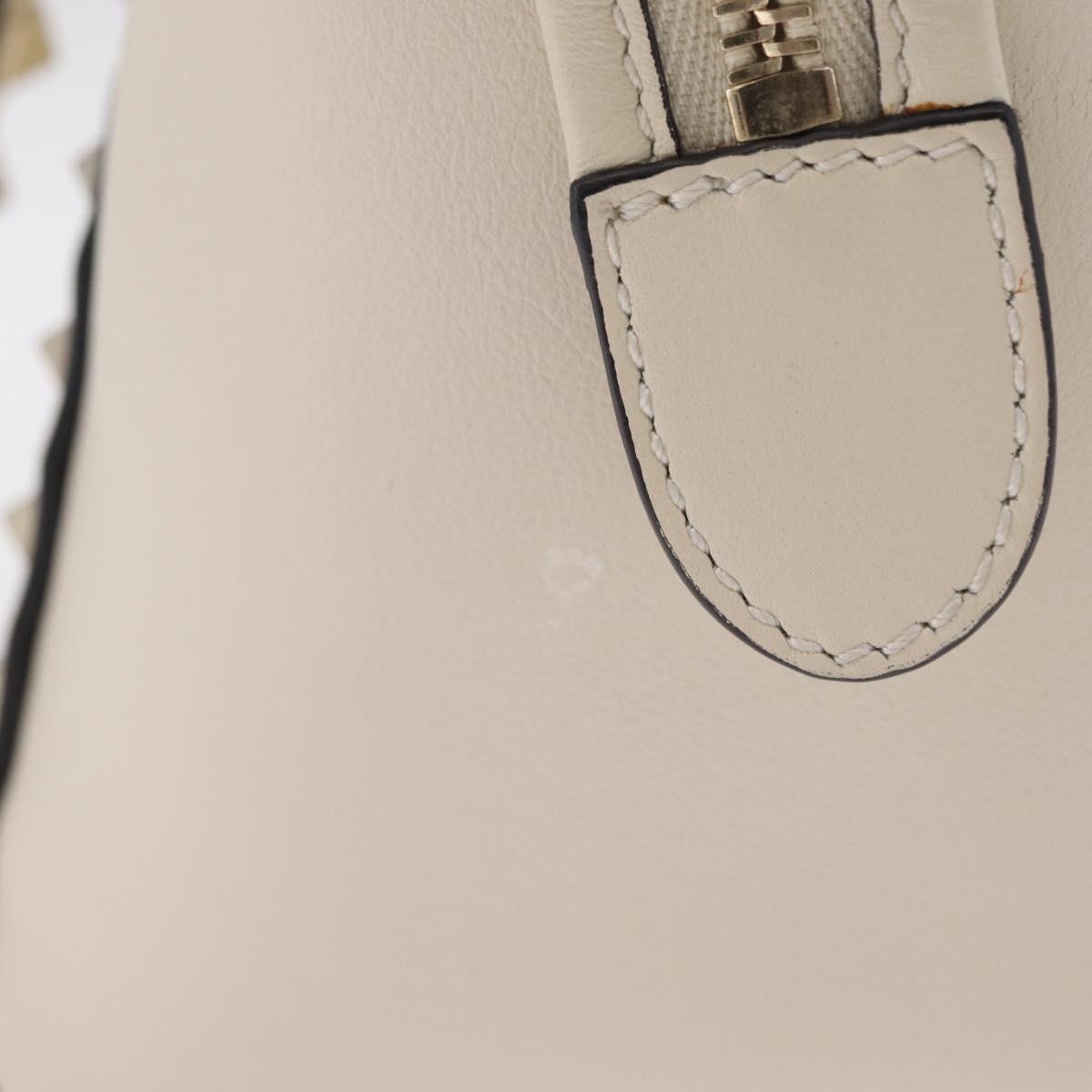 Valentino Rock Studs Tote Bag Leather 2way White Gold Tone Auth BA16624A