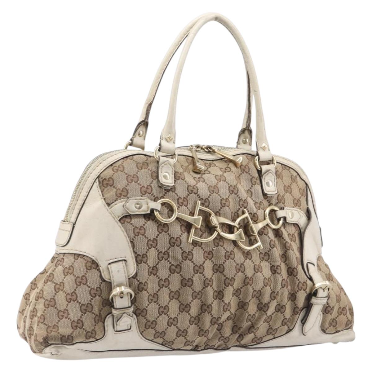 GUCCI GG Canvas Horsebit Tote Bag Beige Gold Tone 189890 Auth BA16625