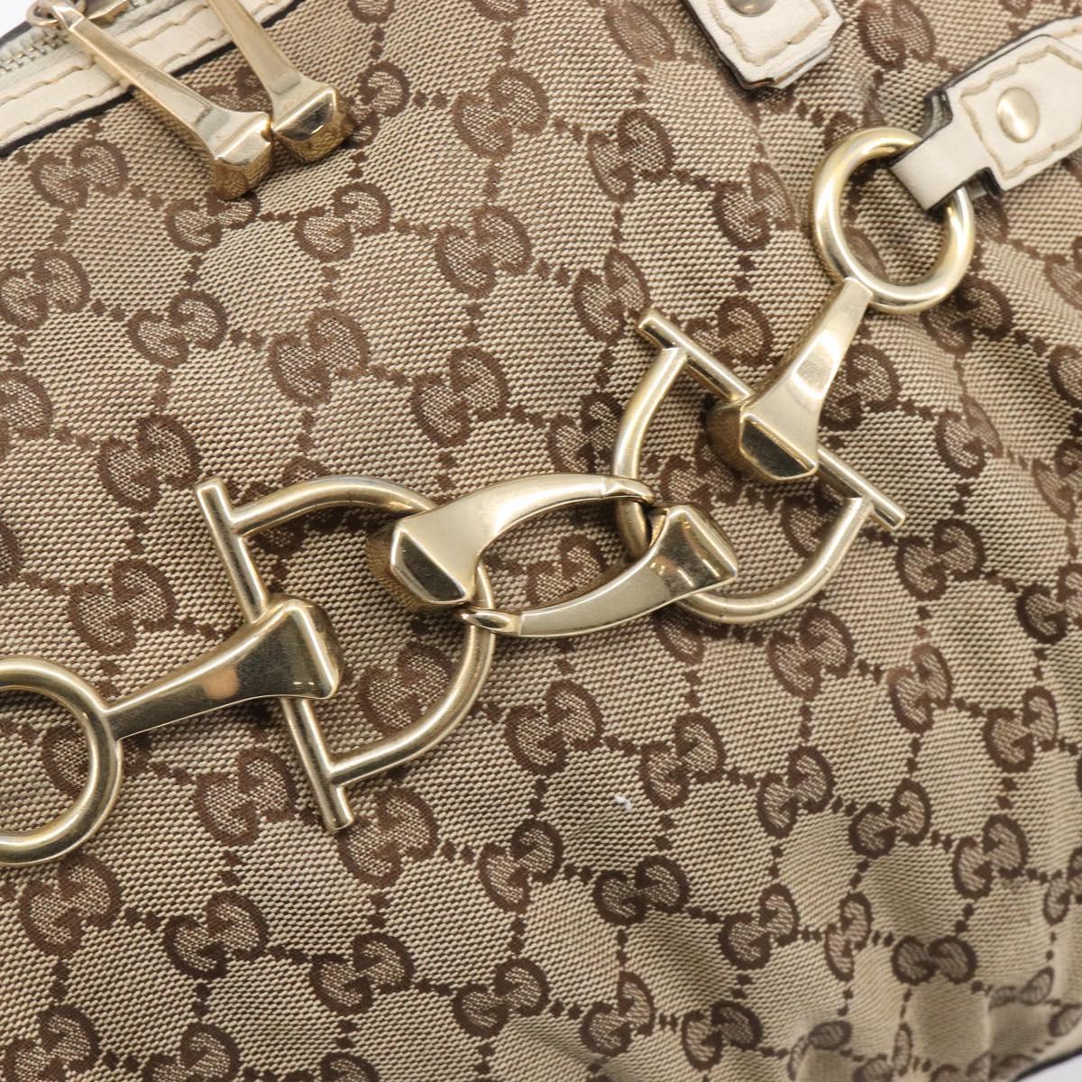 GUCCI GG Canvas Horsebit Tote Bag Beige Gold Tone 189890 Auth BA16625