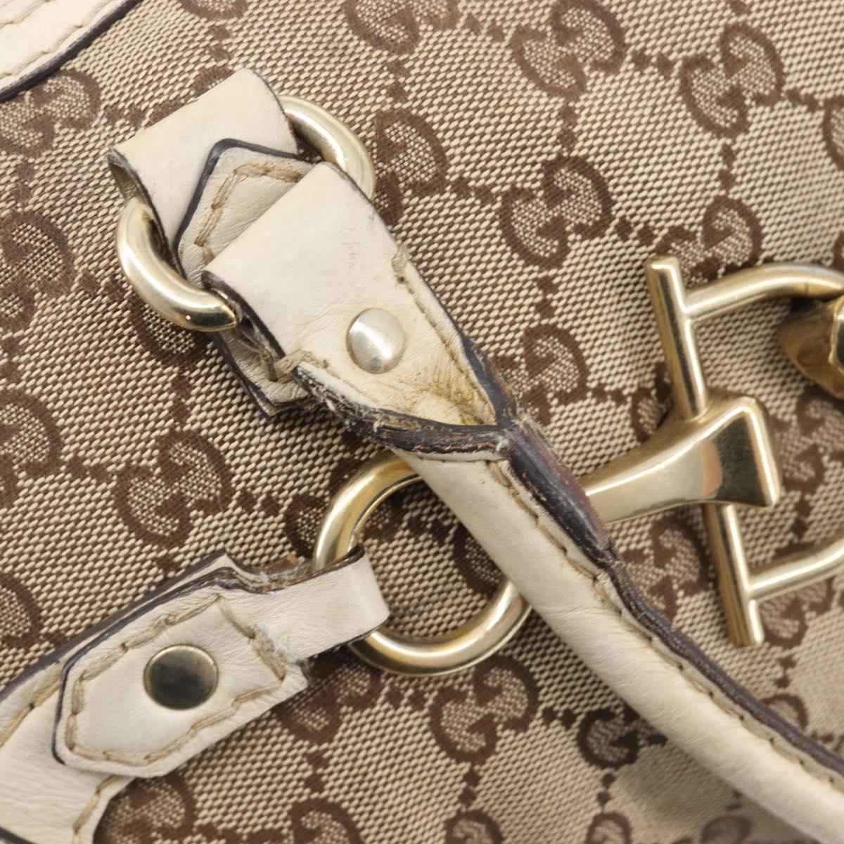 GUCCI GG Canvas Horsebit Tote Bag Beige Gold Tone 189890 Auth BA16625