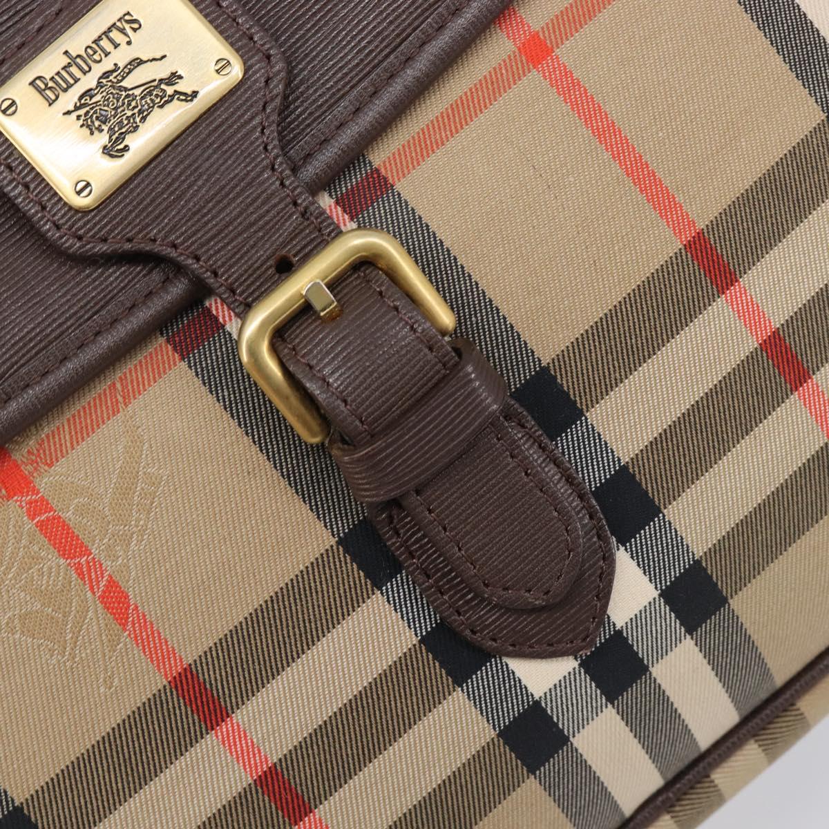 Burberrys Nova Check Shoulder Bag Canvas Beige Gold Tone Auth BA16626