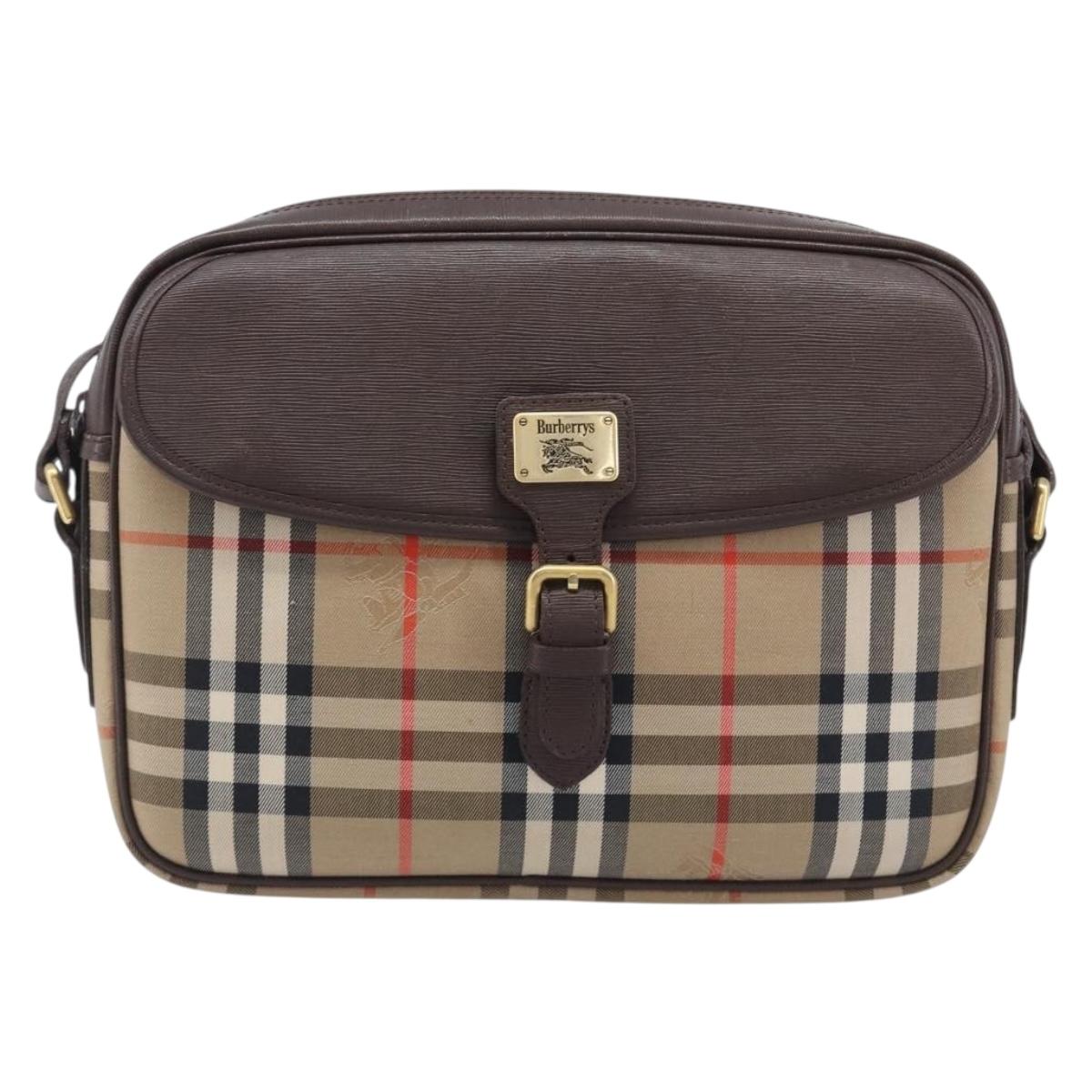 Burberrys Nova Check Shoulder Bag Canvas Beige Gold Tone Auth BA16626