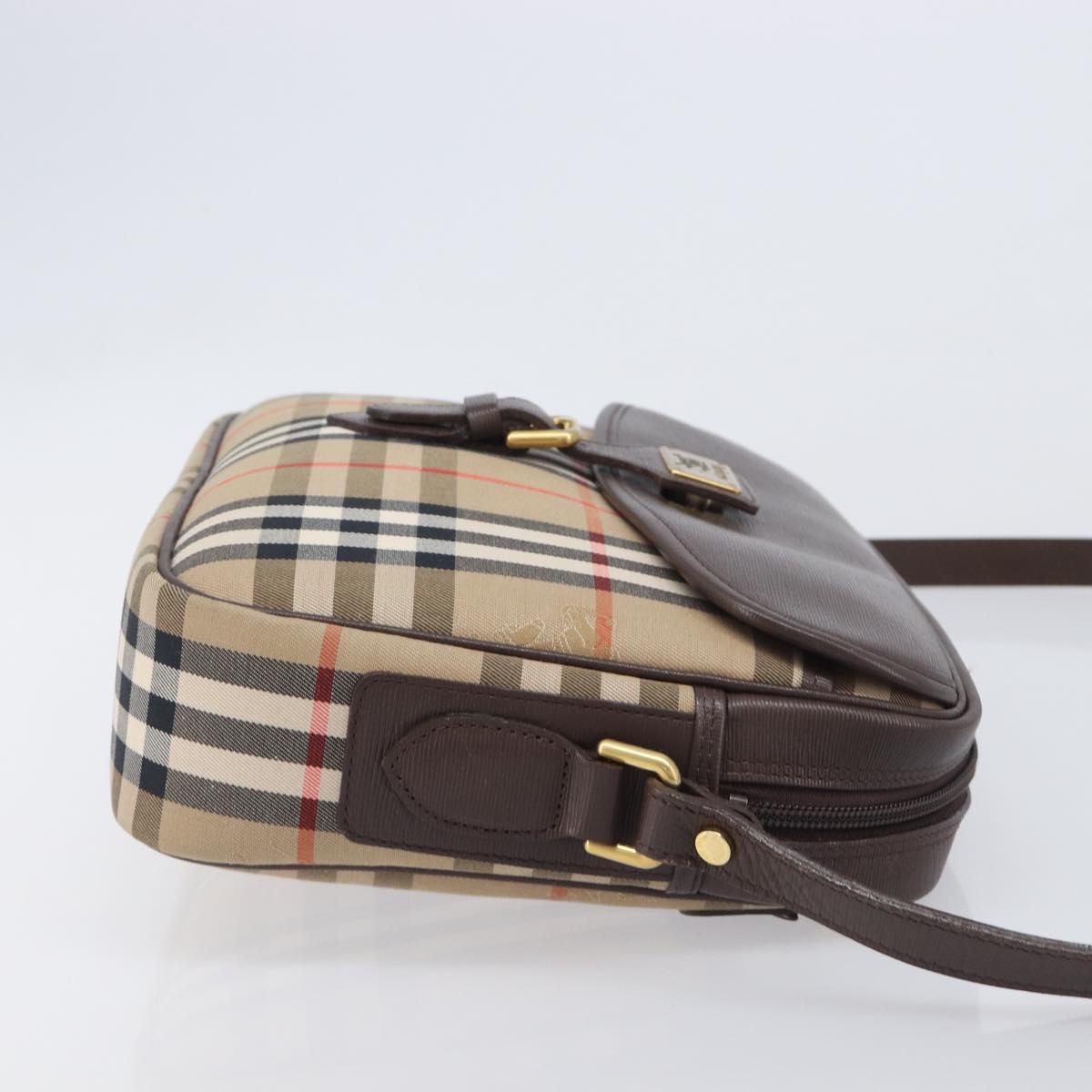 Burberrys Nova Check Shoulder Bag Canvas Beige Gold Tone Auth BA16626