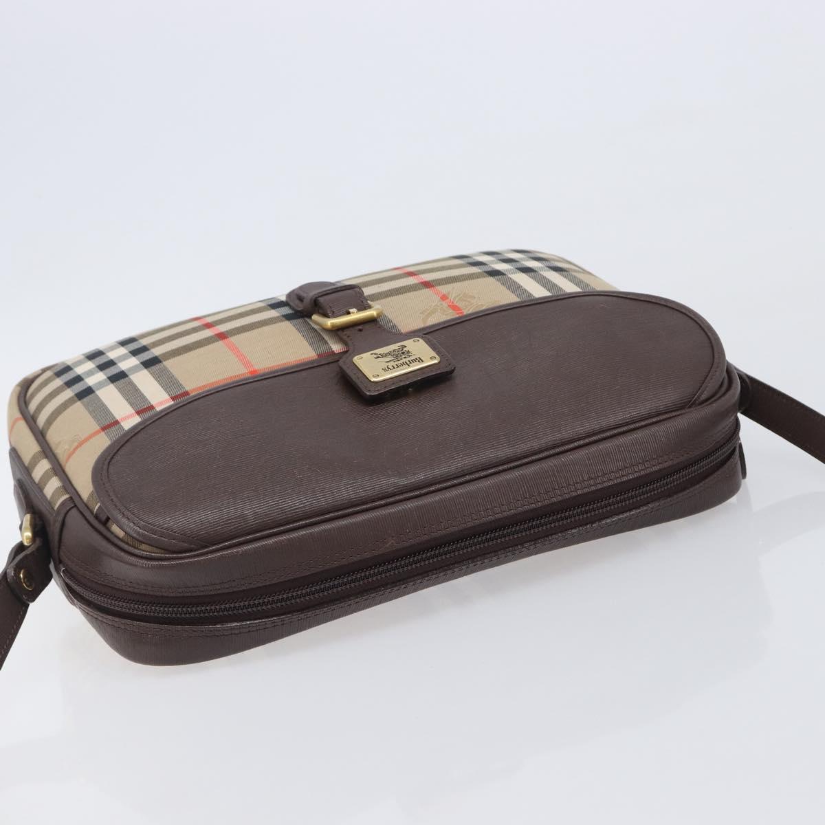 Burberrys Nova Check Shoulder Bag Canvas Beige Gold Tone Auth BA16626