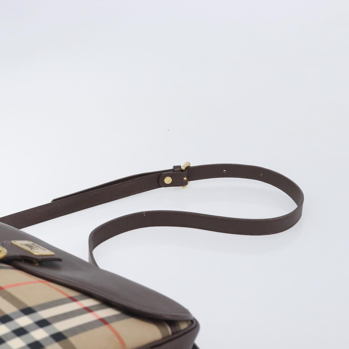 Burberrys Nova Check Shoulder Bag Canvas Beige Gold Tone Auth BA16626