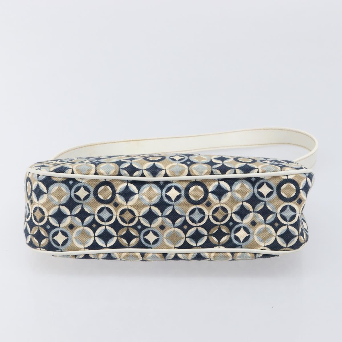 CELINE Hand Bag Canvas Navy Gold Tone Auth BA16627
