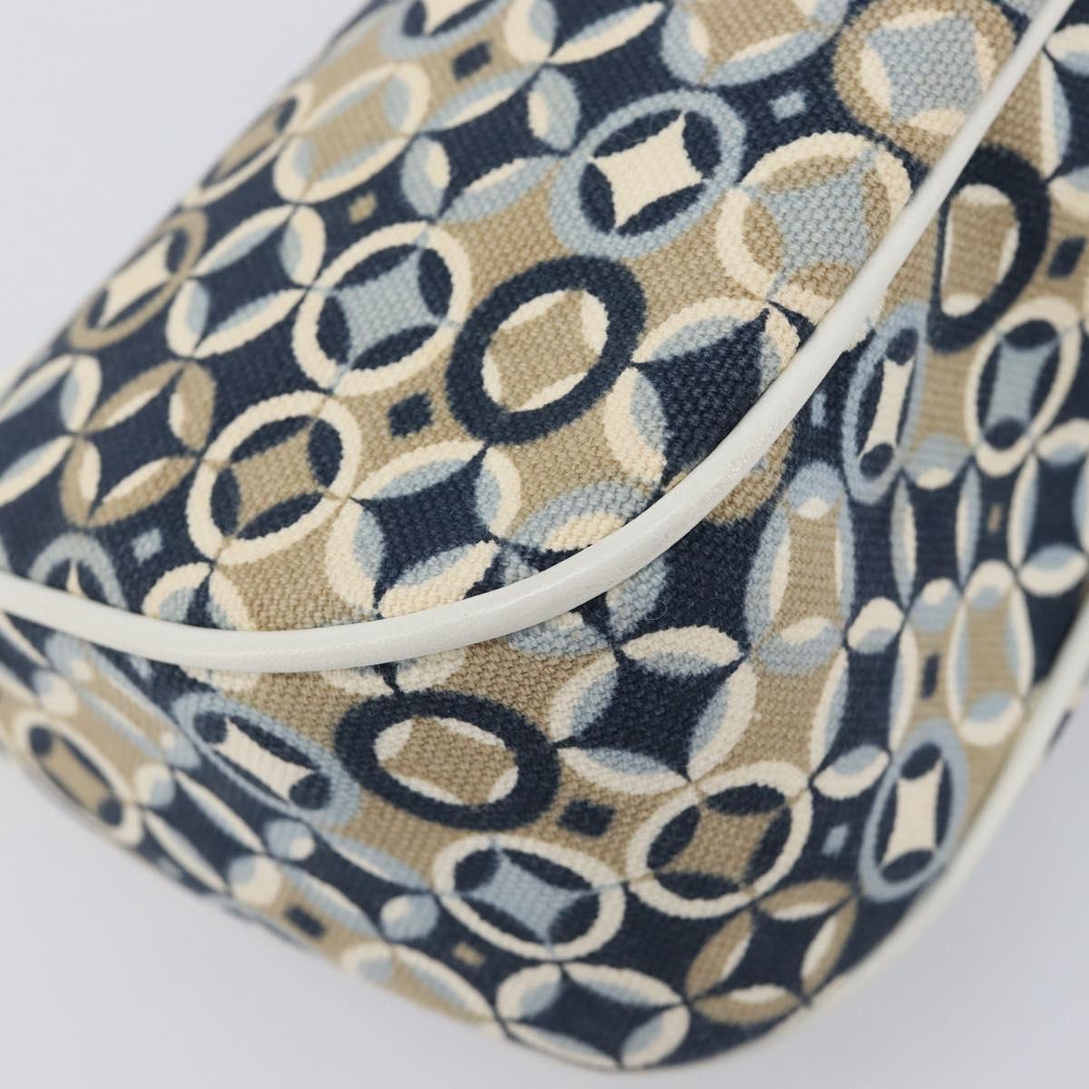CELINE Hand Bag Canvas Navy Gold Tone Auth BA16627