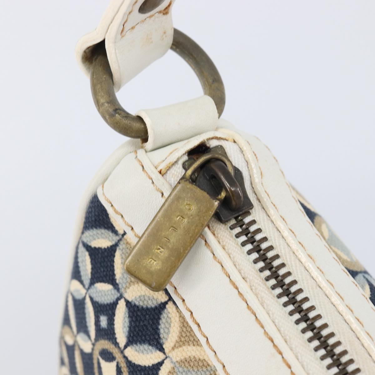 CELINE Hand Bag Canvas Navy Gold Tone Auth BA16627
