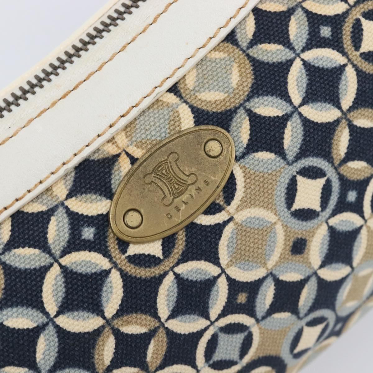CELINE Hand Bag Canvas Navy Gold Tone Auth BA16627