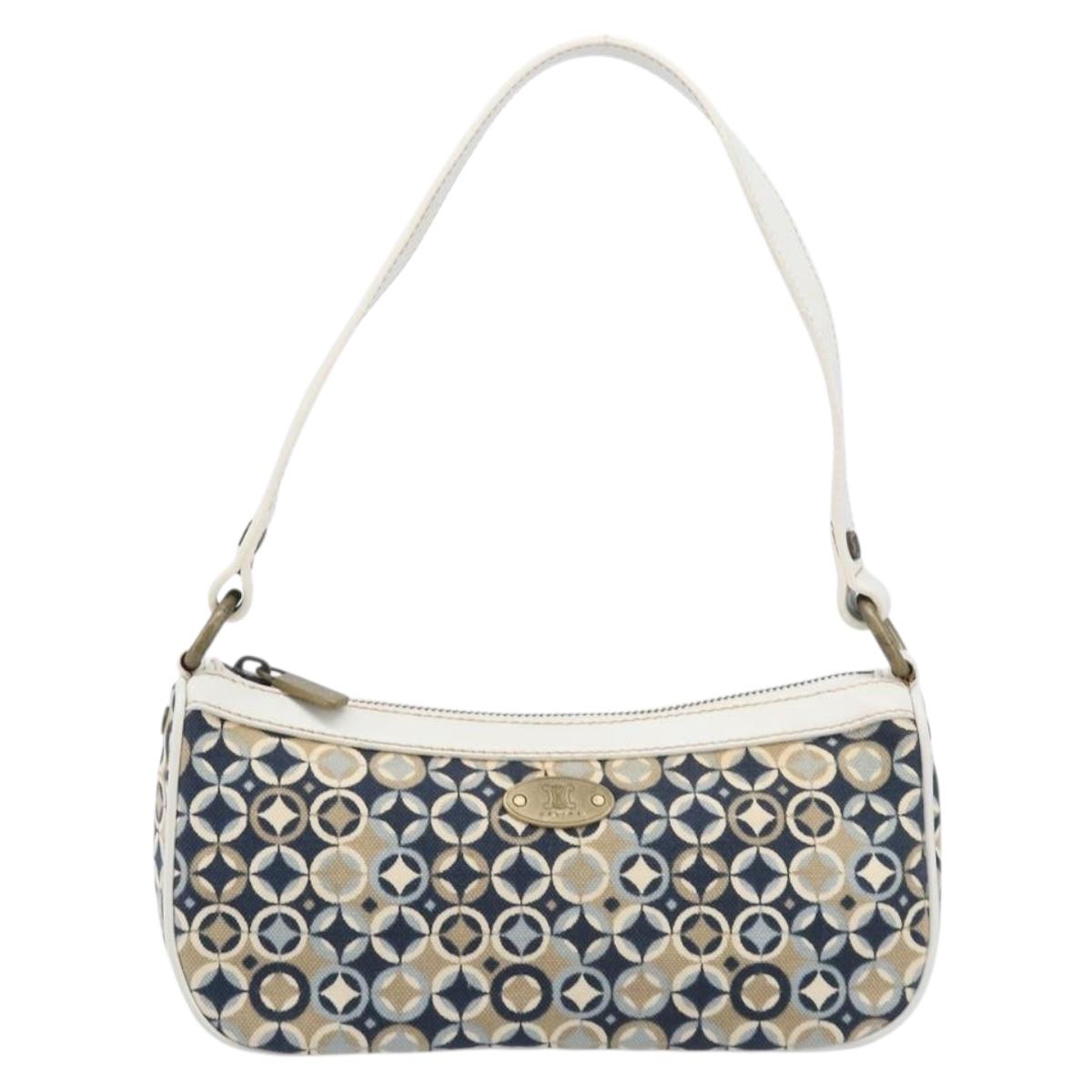 CELINE Hand Bag Canvas Navy Gold Tone Auth BA16627